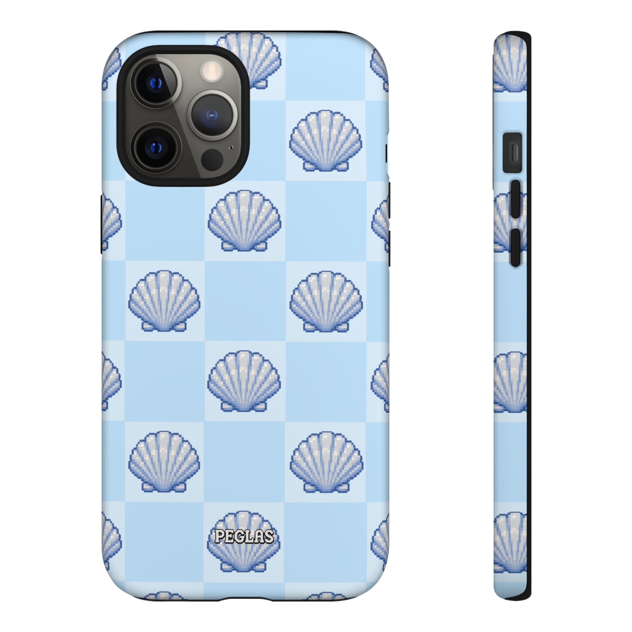 Shell Checkerboard Tough Phone Case — Light Blue Seashell Protective Cover