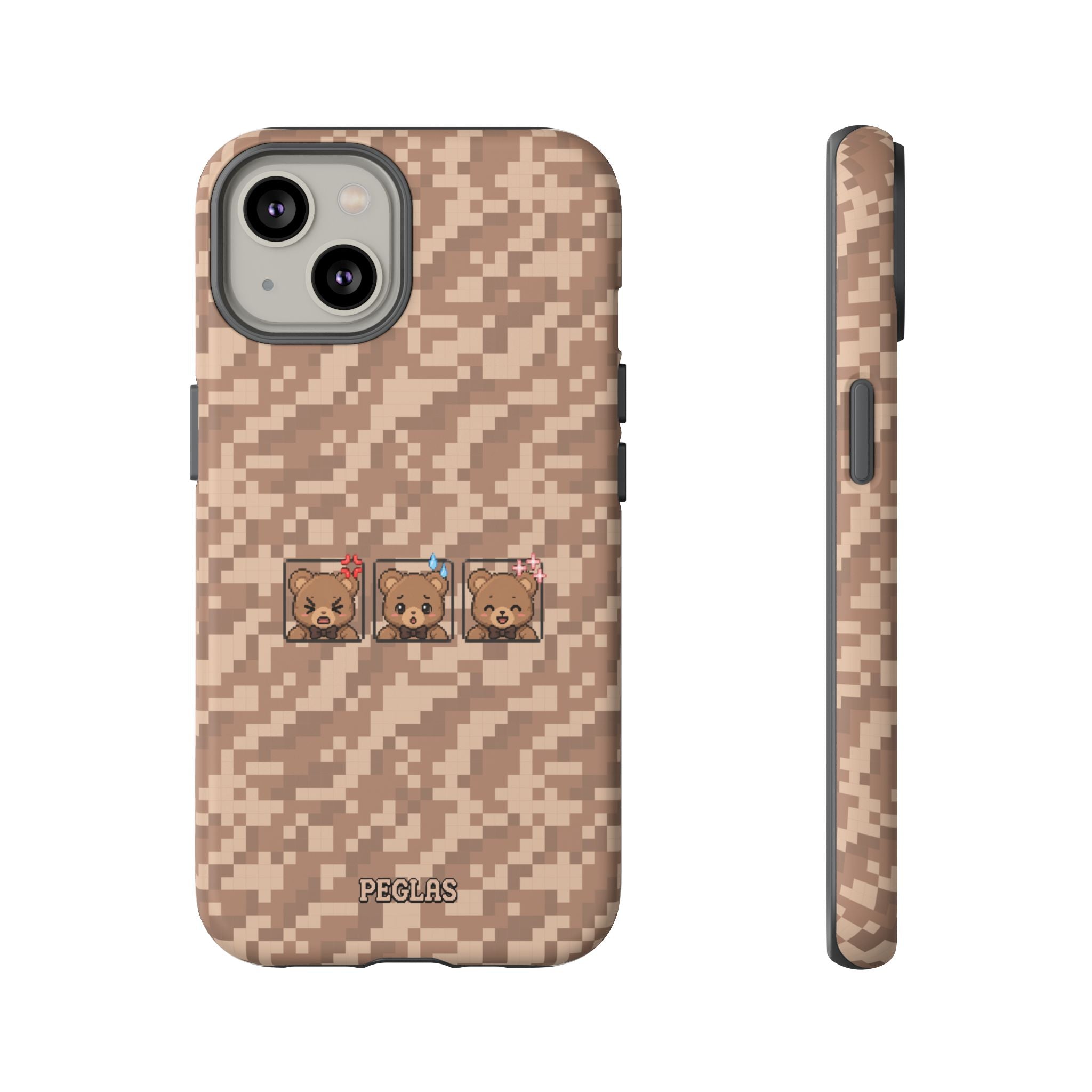 Pixel Teddy Emojis Brown Tough Phone Case