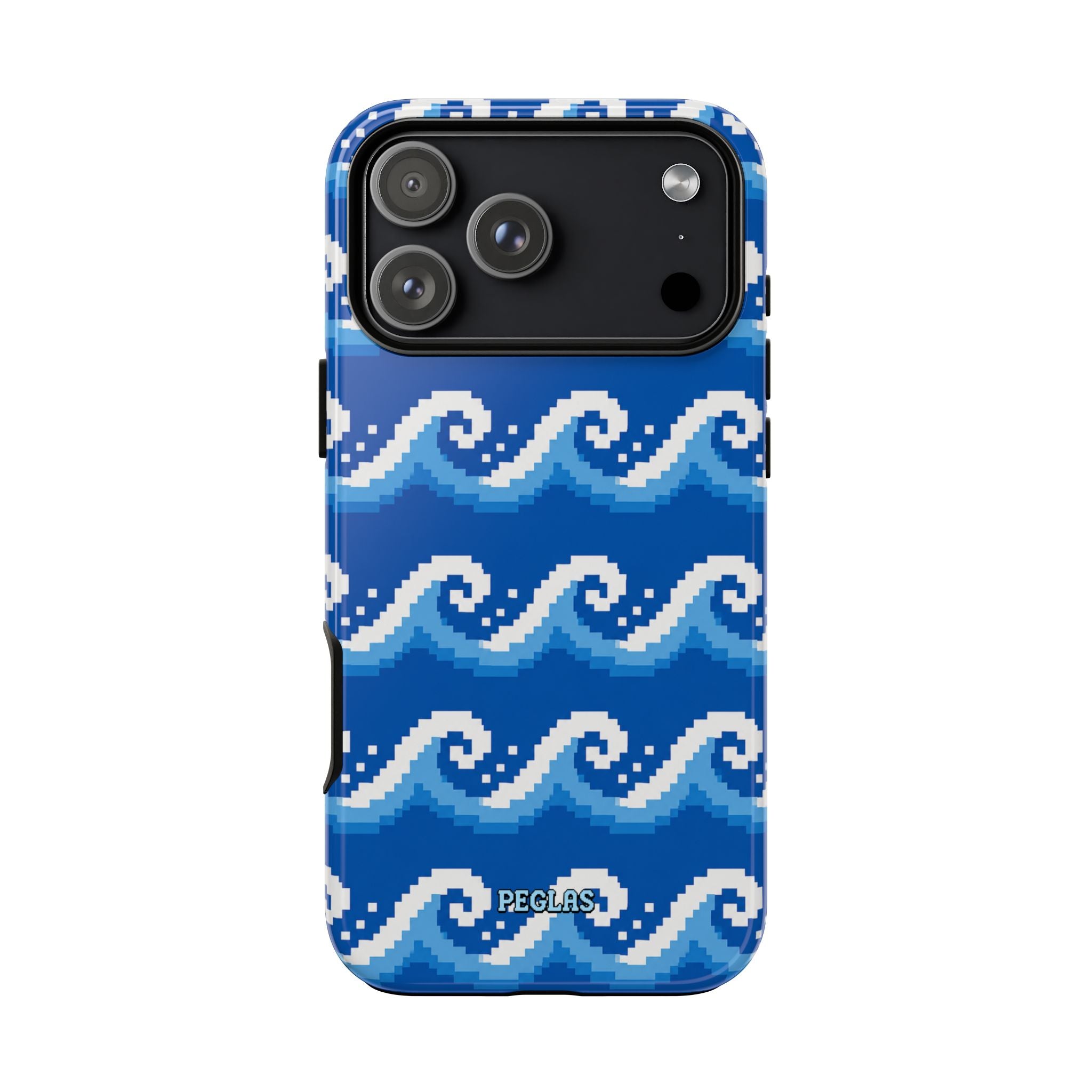 Pixel Wave Phone Case — Blue Ocean Retro Pixel Art iPhone Cover