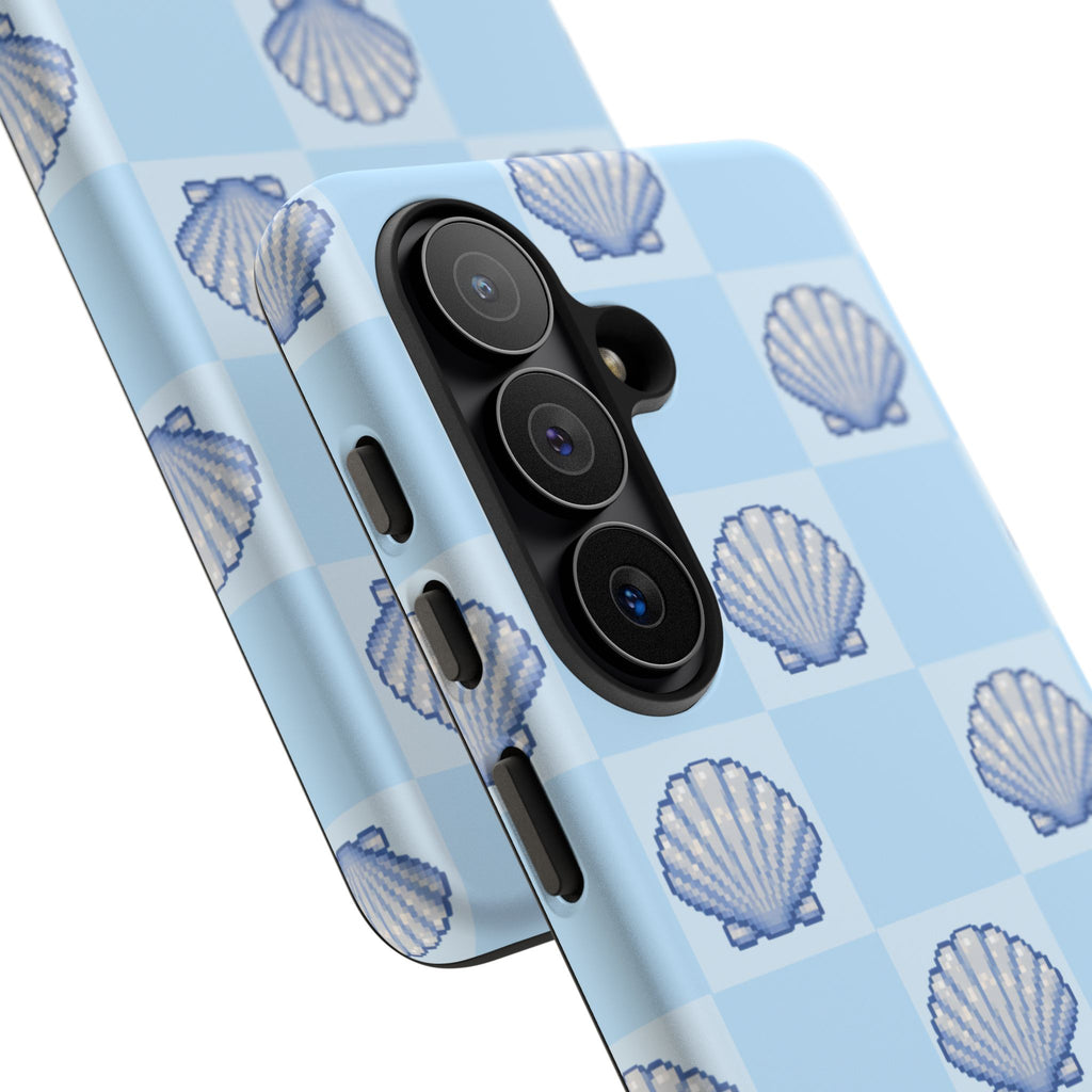 Shell Checkerboard Tough Phone Case — Light Blue Seashell Protective Cover