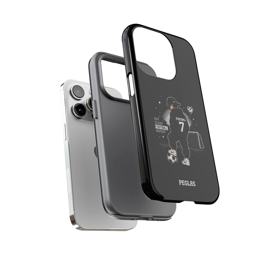 Football Player Phone Case - 'Eat Sleep Football Repeat' Black Tough Case, Soccer Goal Graphic