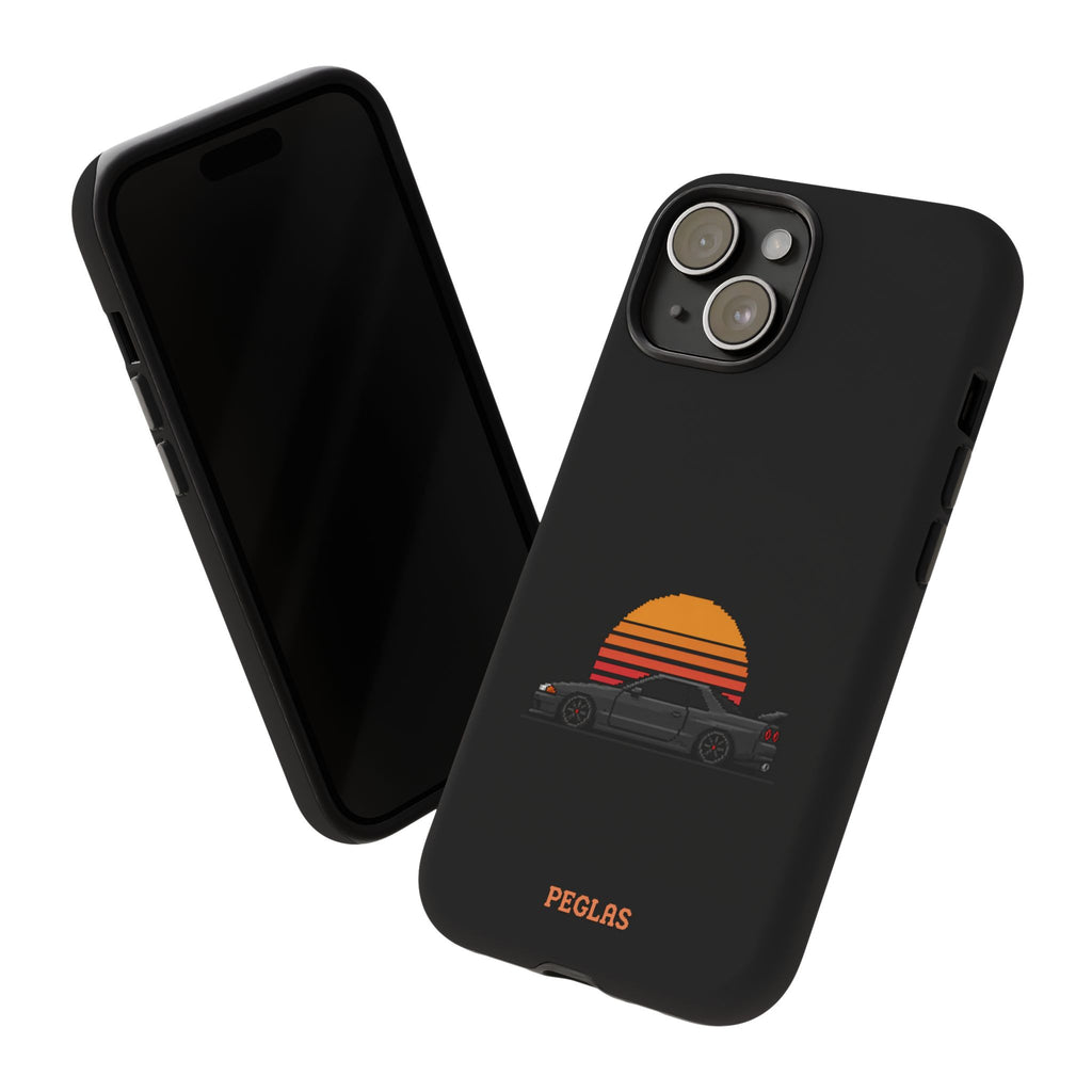 Vintage Black Sports Car Phone Case — Retro Sunset Design
