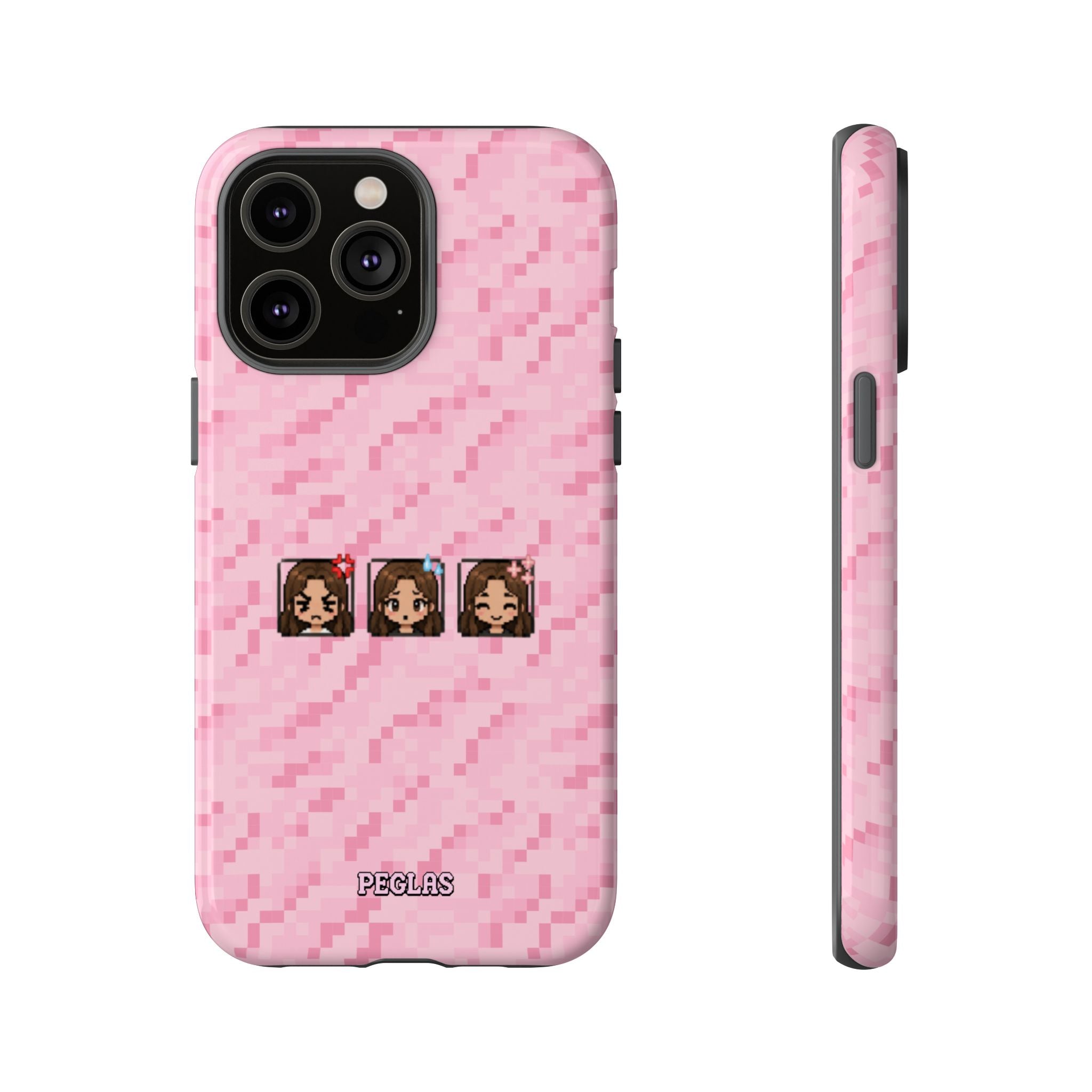 Pixel Girl Emojis Pink Tough Phone Case
