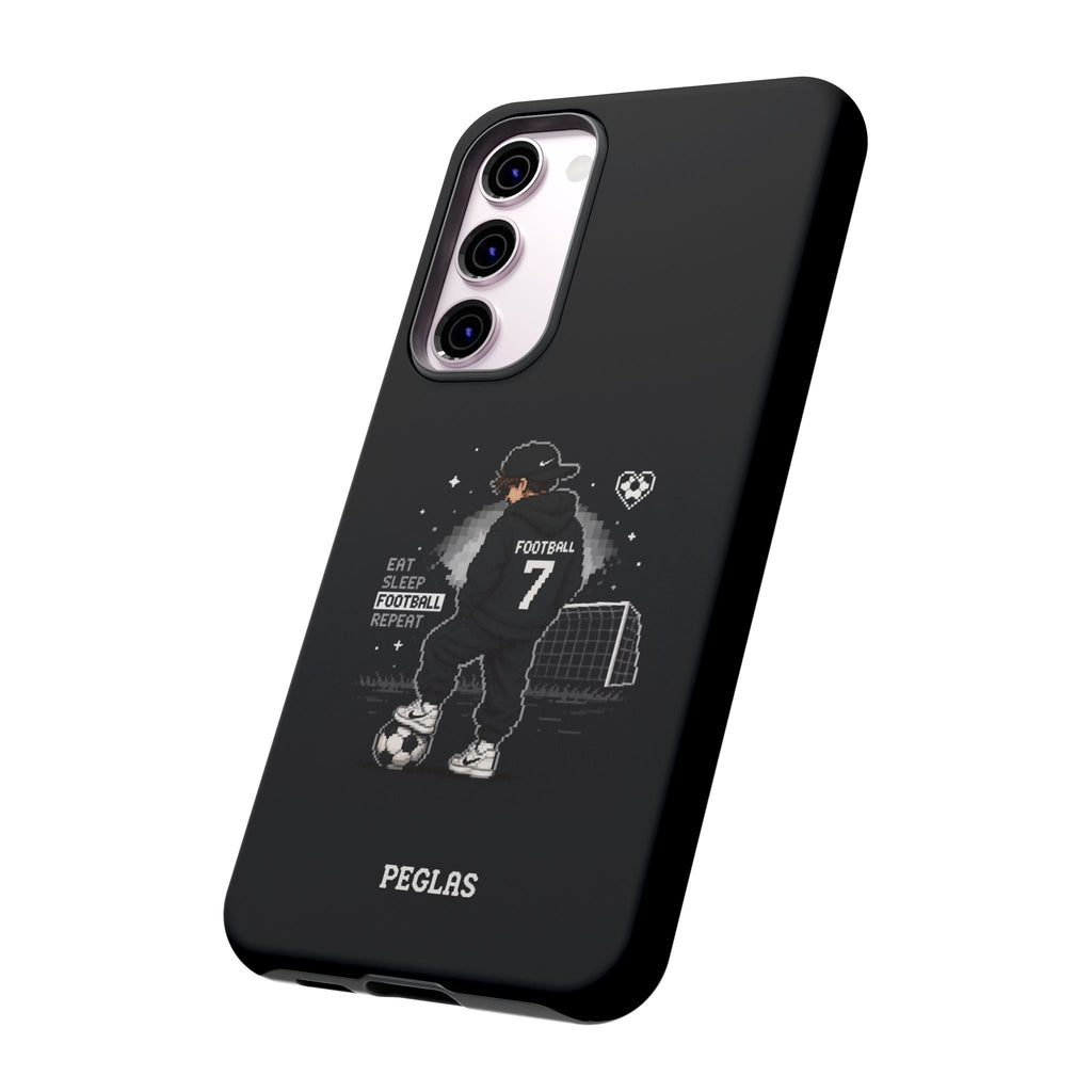 Football Player Phone Case - 'Eat Sleep Football Repeat' Black Tough Case, Soccer Goal Graphic