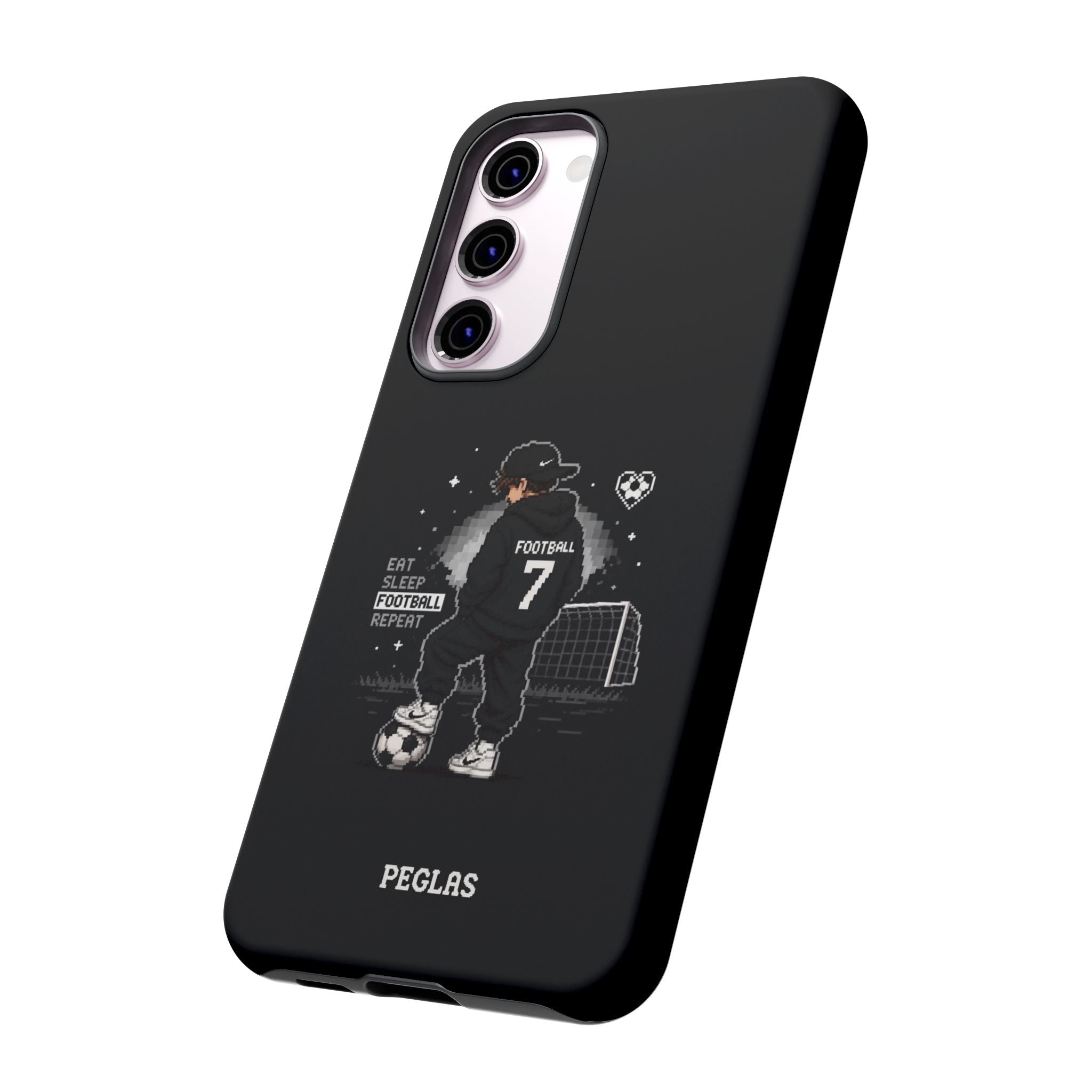 Football Player Phone Case - 'Eat Sleep Football Repeat' Black Tough Case, Soccer Goal Graphic