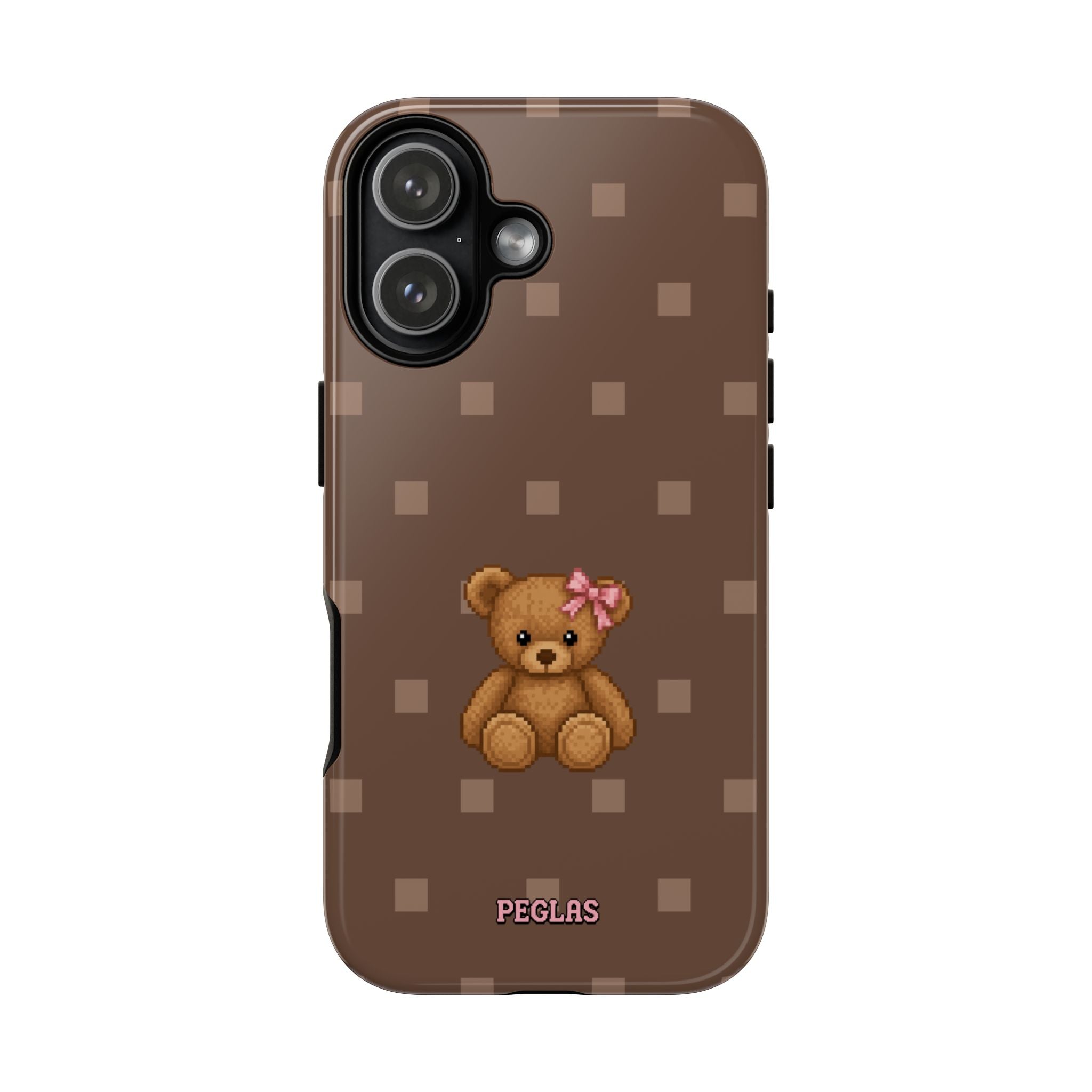 Teddy Bear Tough Phone Case — Cute Brown Polka Dot Protective Cover