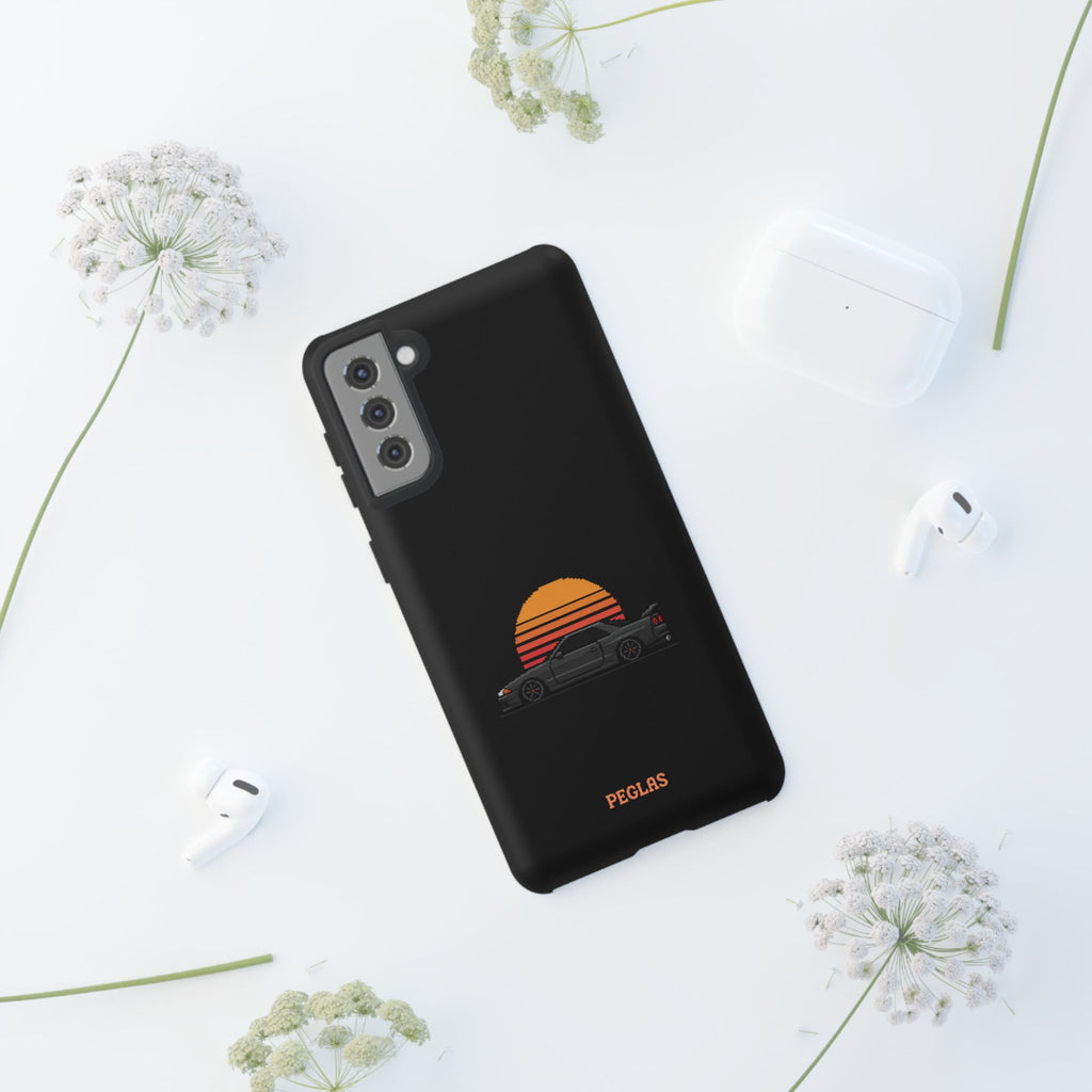 Vintage Black Sports Car Phone Case — Retro Sunset Design