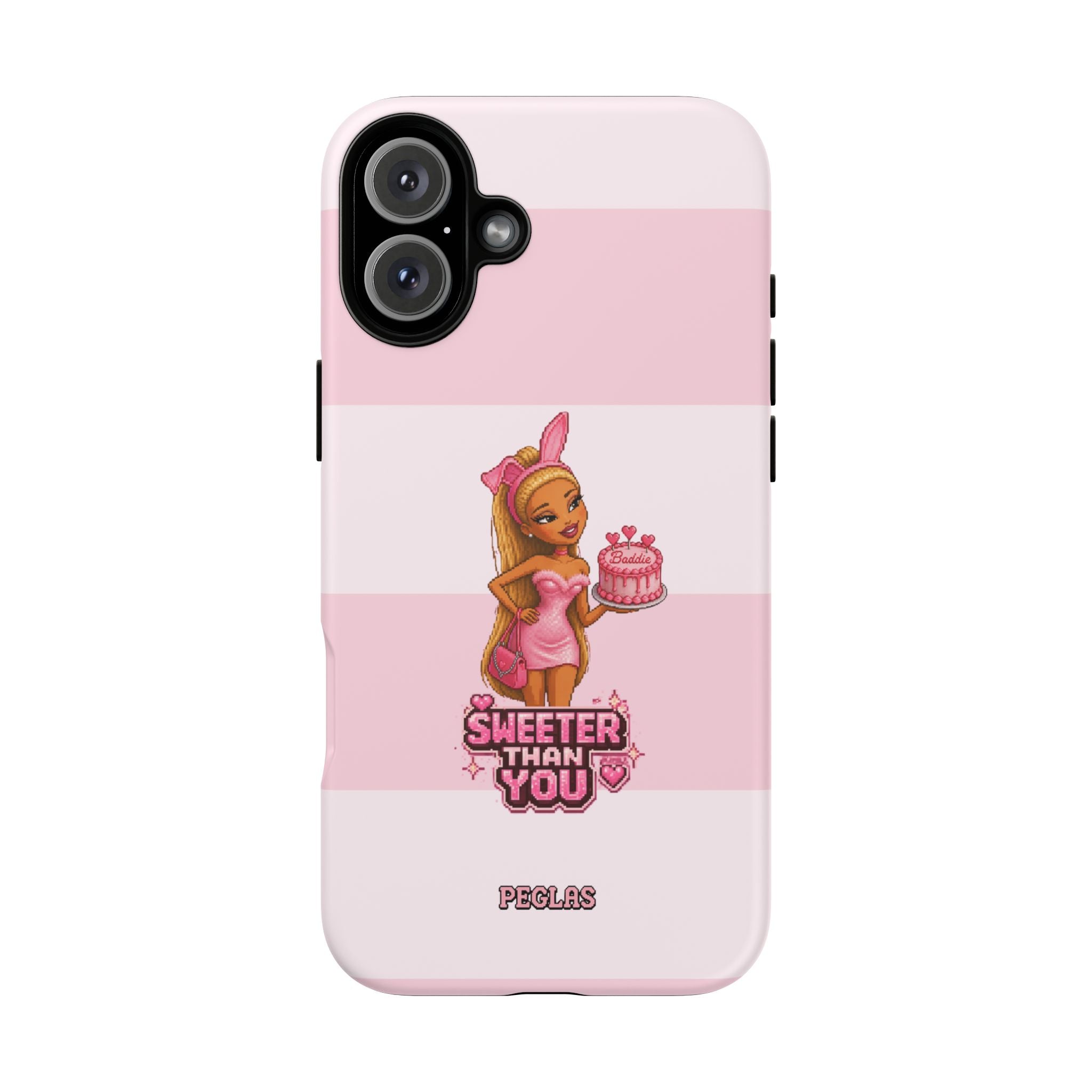 Phone Case — “Sweeter Than You” Pink Striped Cute Cake Girl Protective Cover