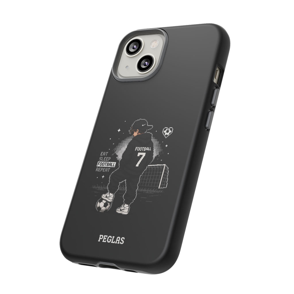 Football Player Phone Case - 'Eat Sleep Football Repeat' Black Tough Case, Soccer Goal Graphic