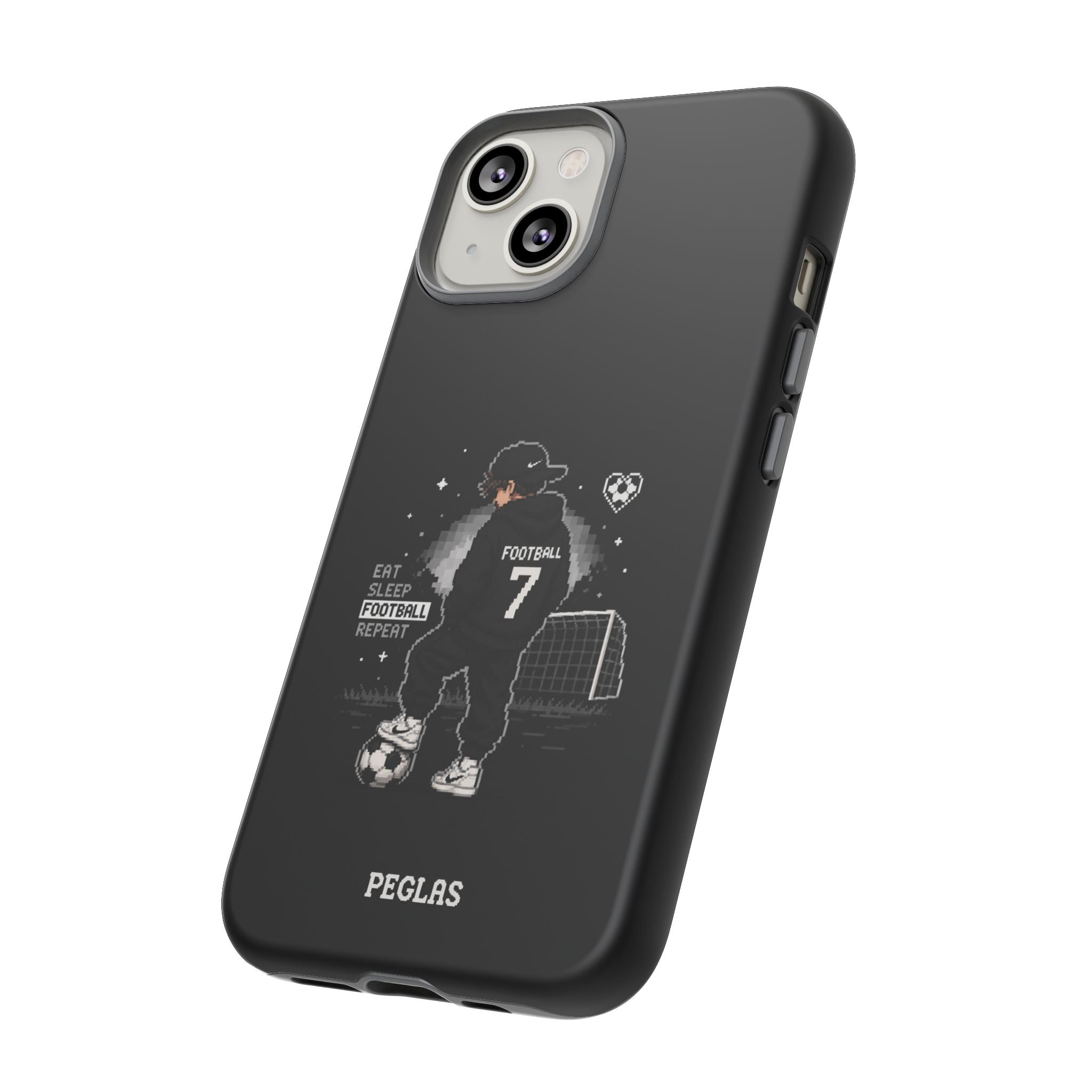 Football Player Phone Case - 'Eat Sleep Football Repeat' Black Tough Case, Soccer Goal Graphic