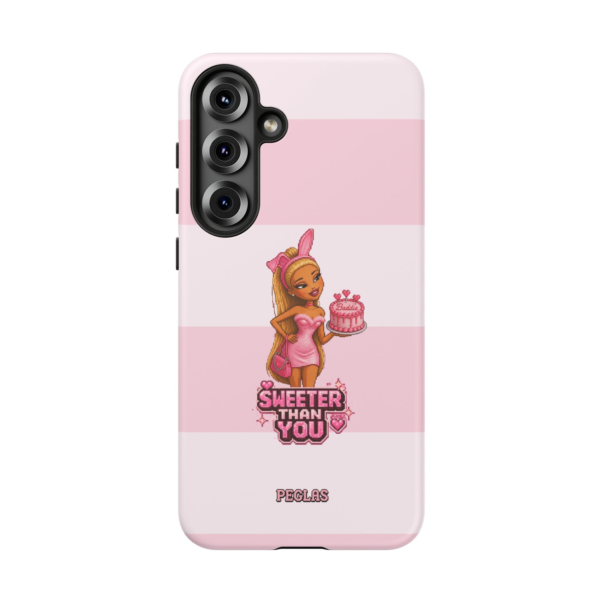 Phone Case — “Sweeter Than You” Pink Striped Cute Cake Girl Protective Cover