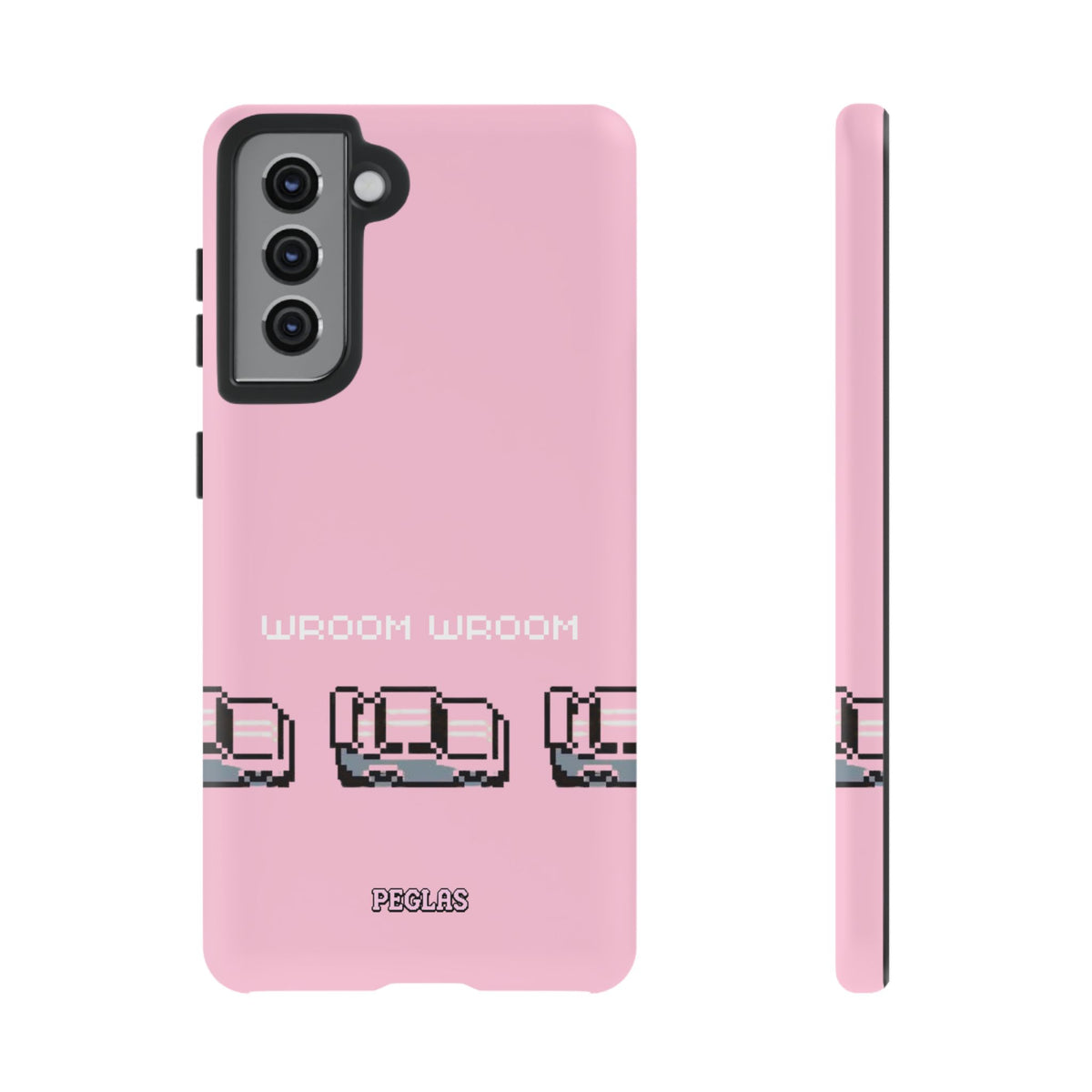 Pink Retro Pixel Cars Phone Case — "Wroom Wroom" Tough Protective Cover