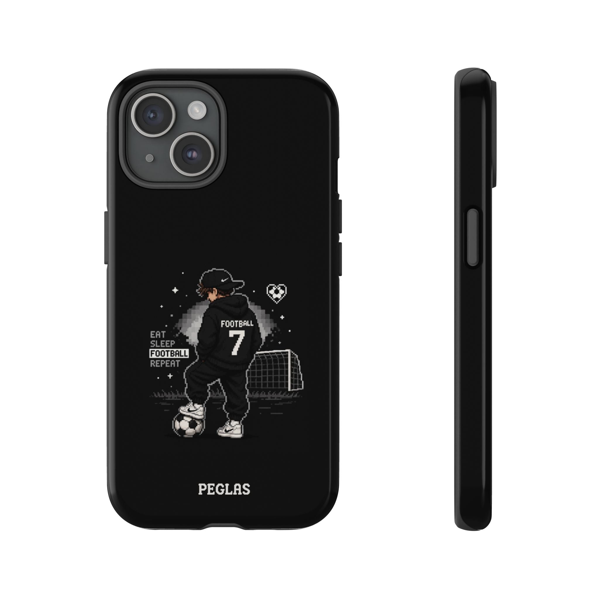 Football Player Phone Case - 'Eat Sleep Football Repeat' Black Tough Case, Soccer Goal Graphic
