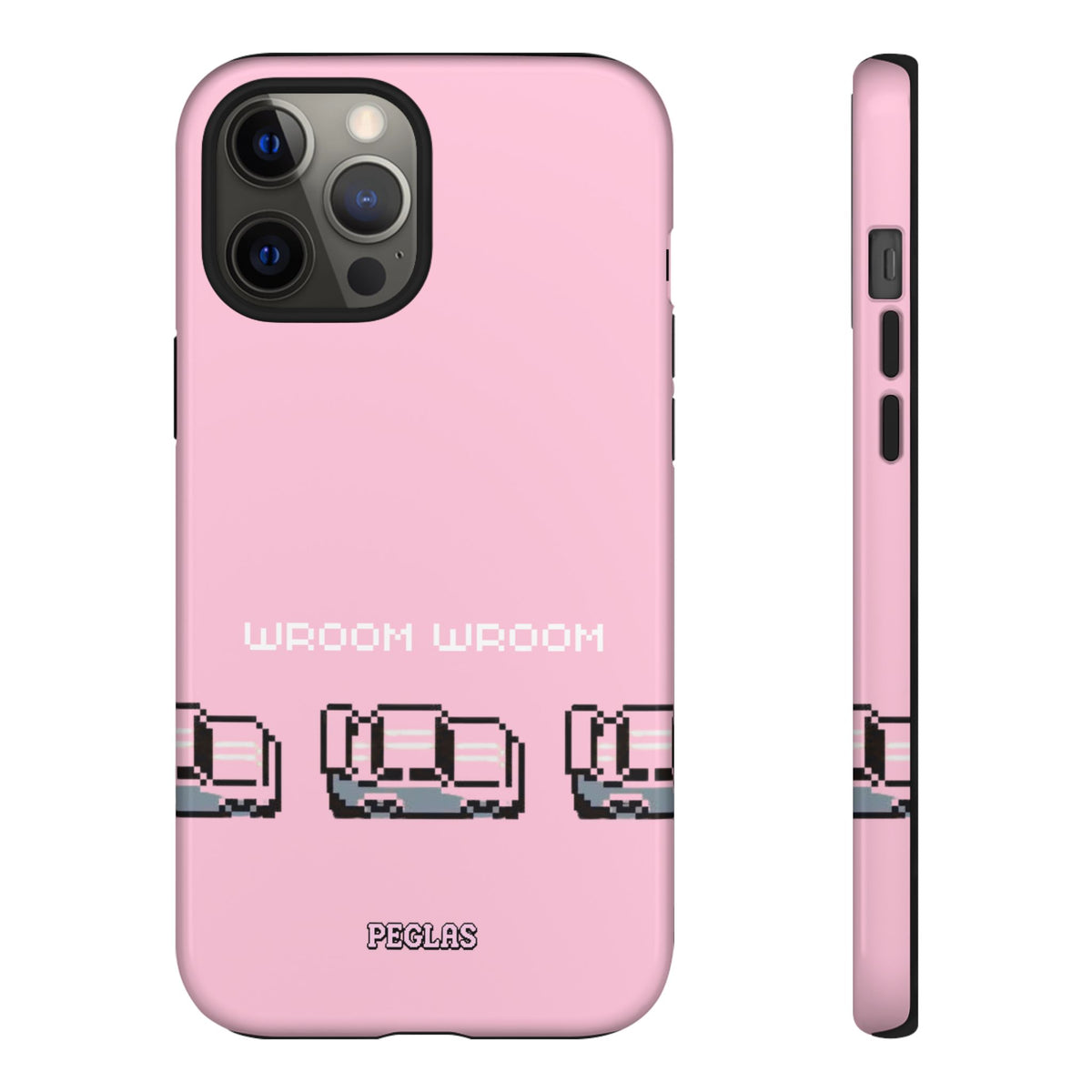 Pink Retro Pixel Cars Phone Case — "Wroom Wroom" Tough Protective Cover