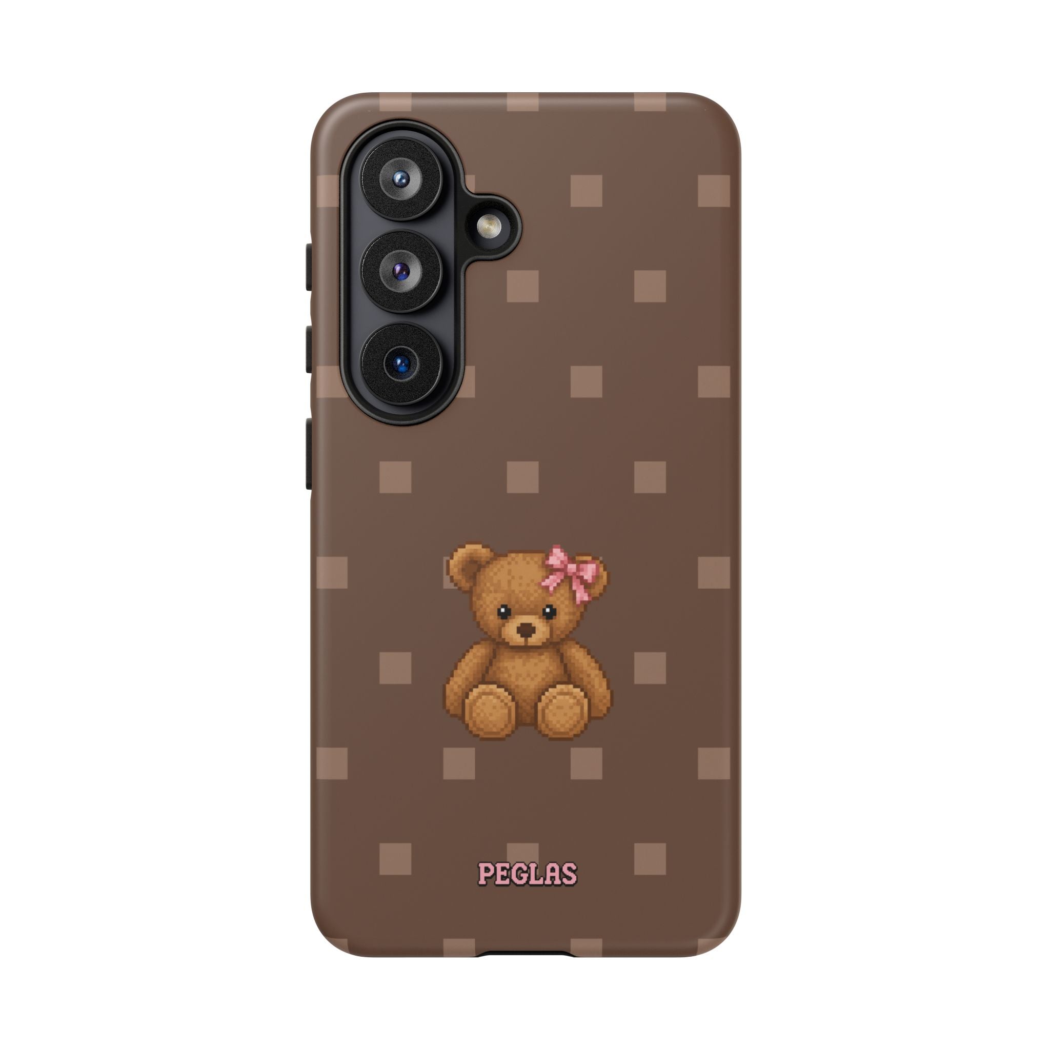 Teddy Bear Tough Phone Case — Cute Brown Polka Dot Protective Cover