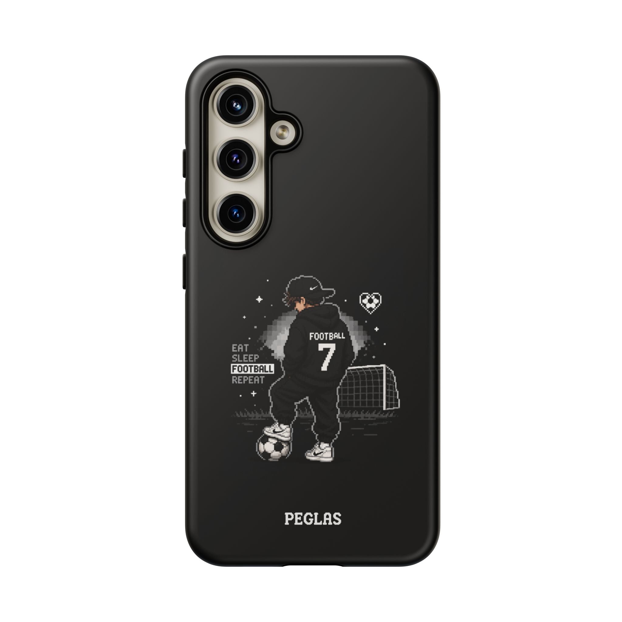 Football Player Phone Case - 'Eat Sleep Football Repeat' Black Tough Case, Soccer Goal Graphic
