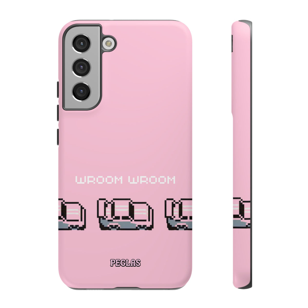 Pink Retro Pixel Cars Phone Case — "Wroom Wroom" Tough Protective Cover