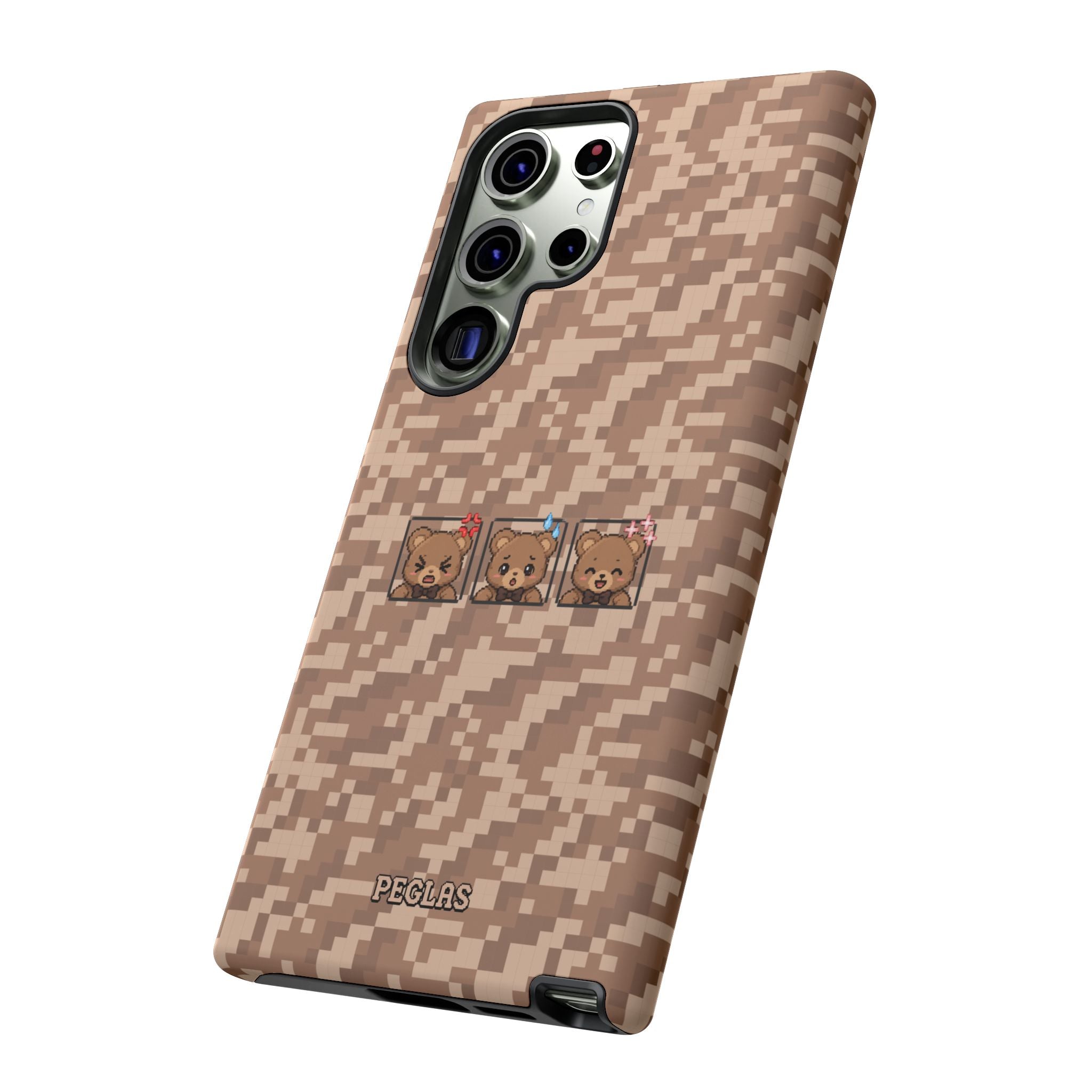 Pixel Teddy Emojis Brown Tough Phone Case