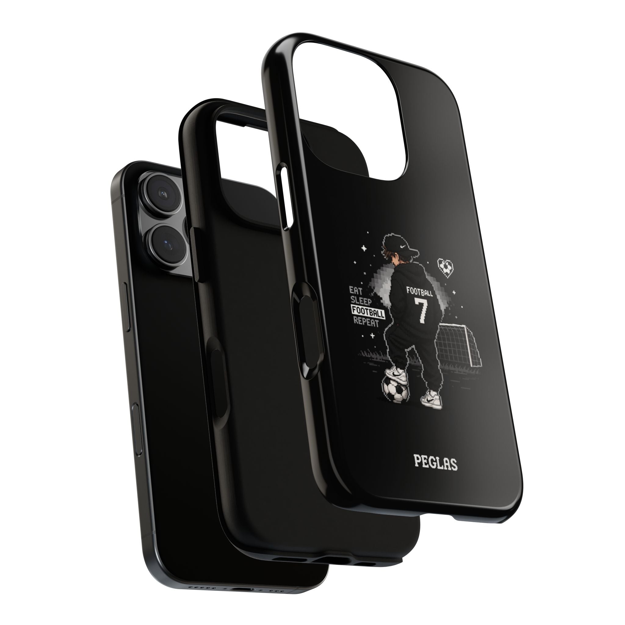 Football Player Phone Case - 'Eat Sleep Football Repeat' Black Tough Case, Soccer Goal Graphic
