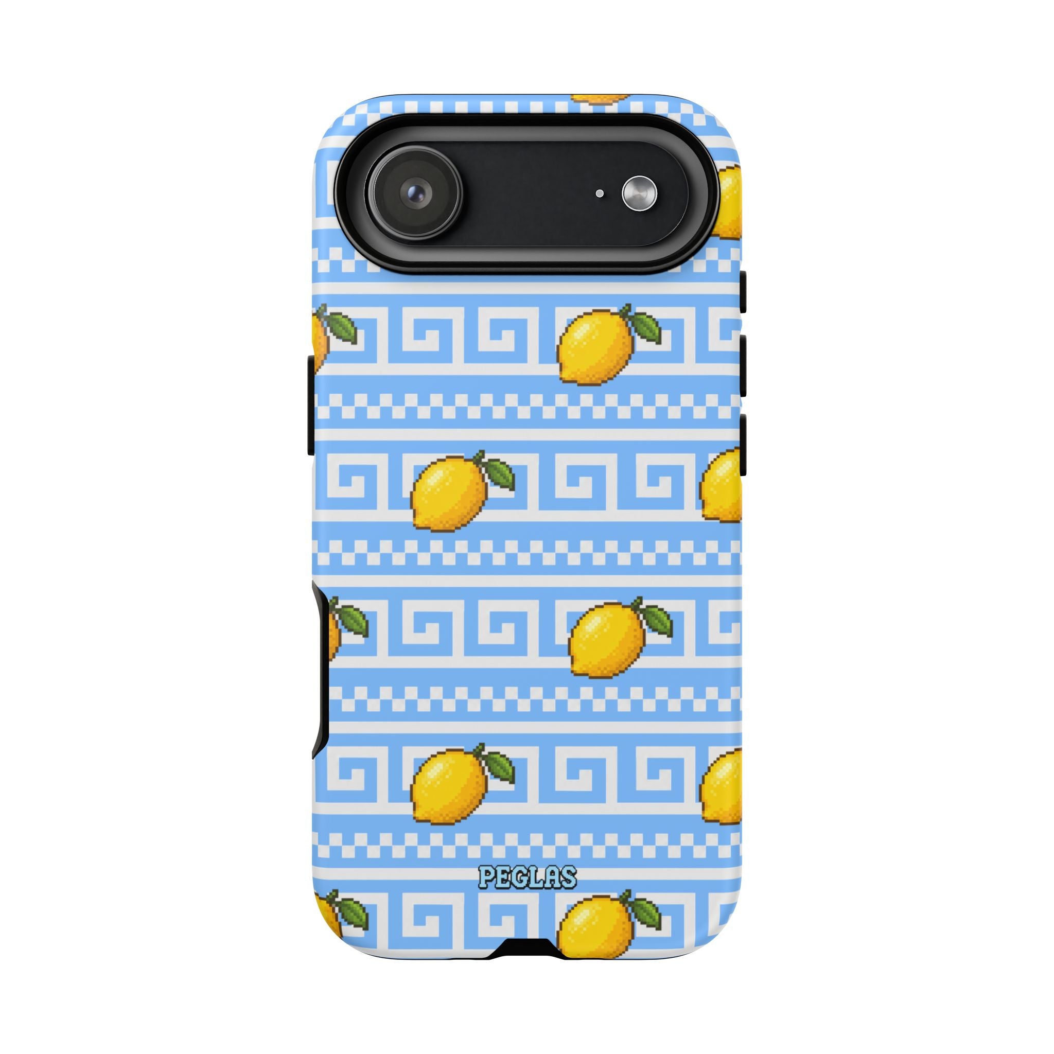 Lemon Greek Key Phone Case — Blue Citrus Pattern Tough Case
