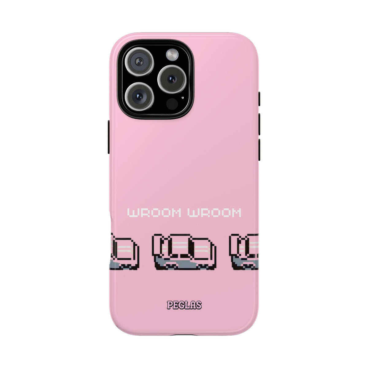 Pink Retro Pixel Cars Phone Case — "Wroom Wroom" Tough Protective Cover