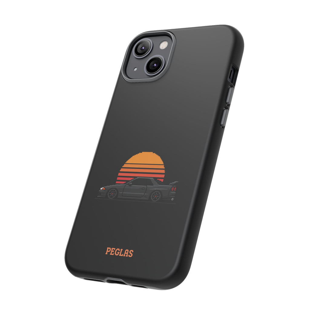 Vintage Black Sports Car Phone Case — Retro Sunset Design