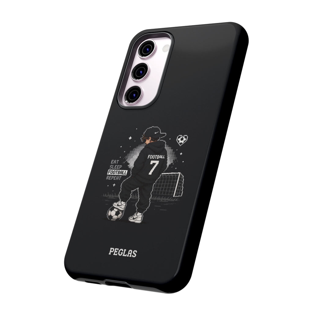 Football Player Phone Case - 'Eat Sleep Football Repeat' Black Tough Case, Soccer Goal Graphic