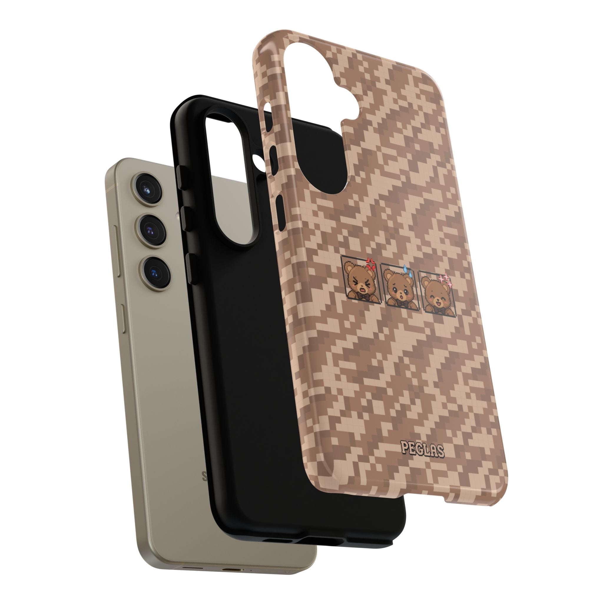 Pixel Teddy Emojis Brown Tough Phone Case