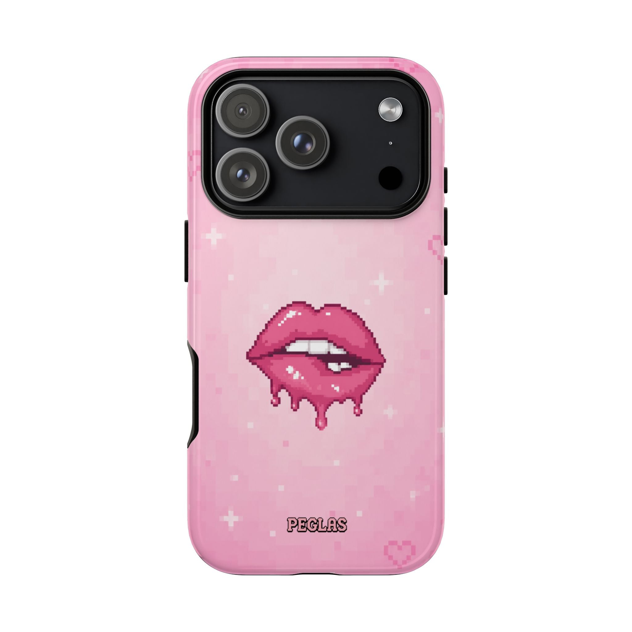 Pink Drip Lips Phone Case — Cute Pixel Art Protective Tough Case
