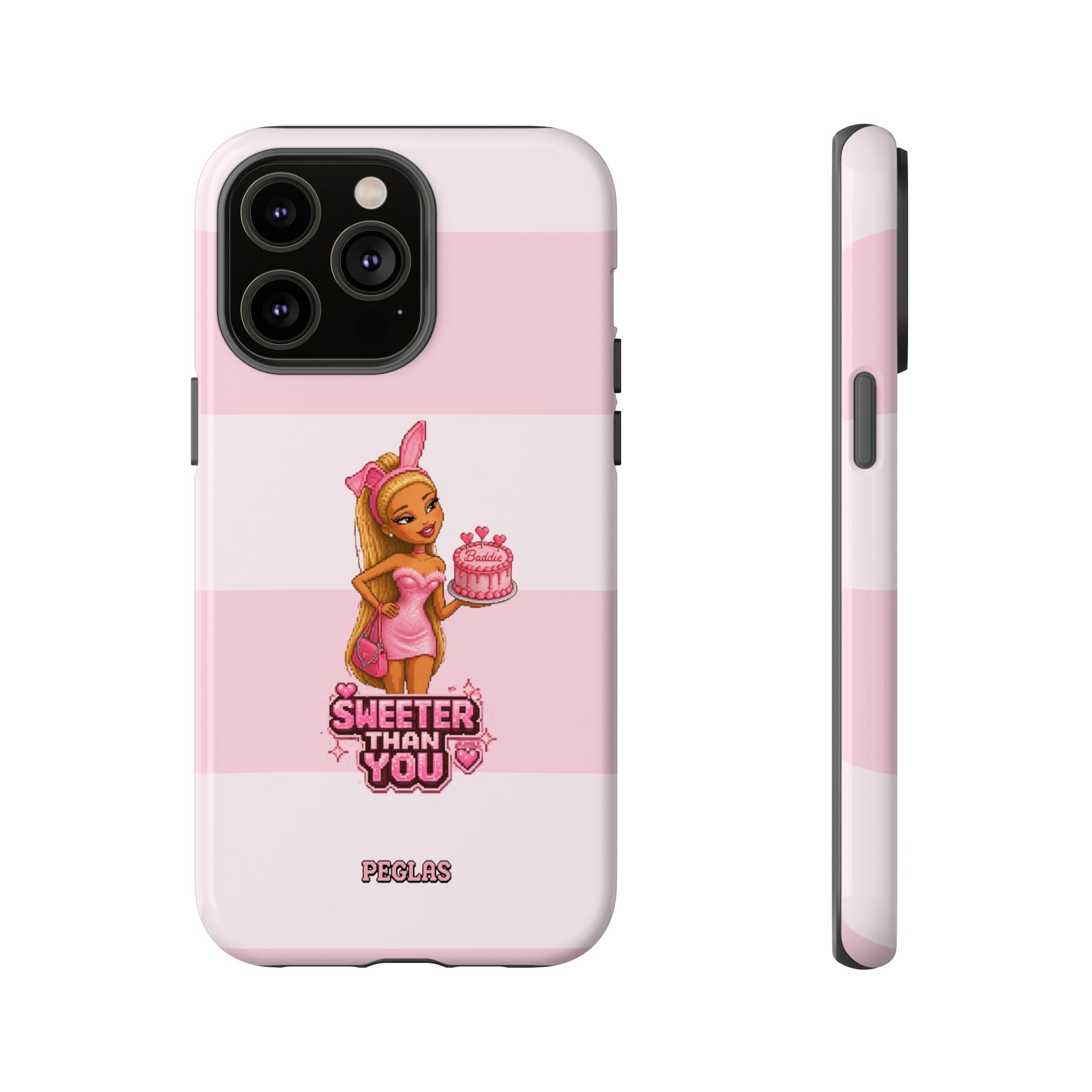 Phone Case — “Sweeter Than You” Pink Striped Cute Cake Girl Protective Cover