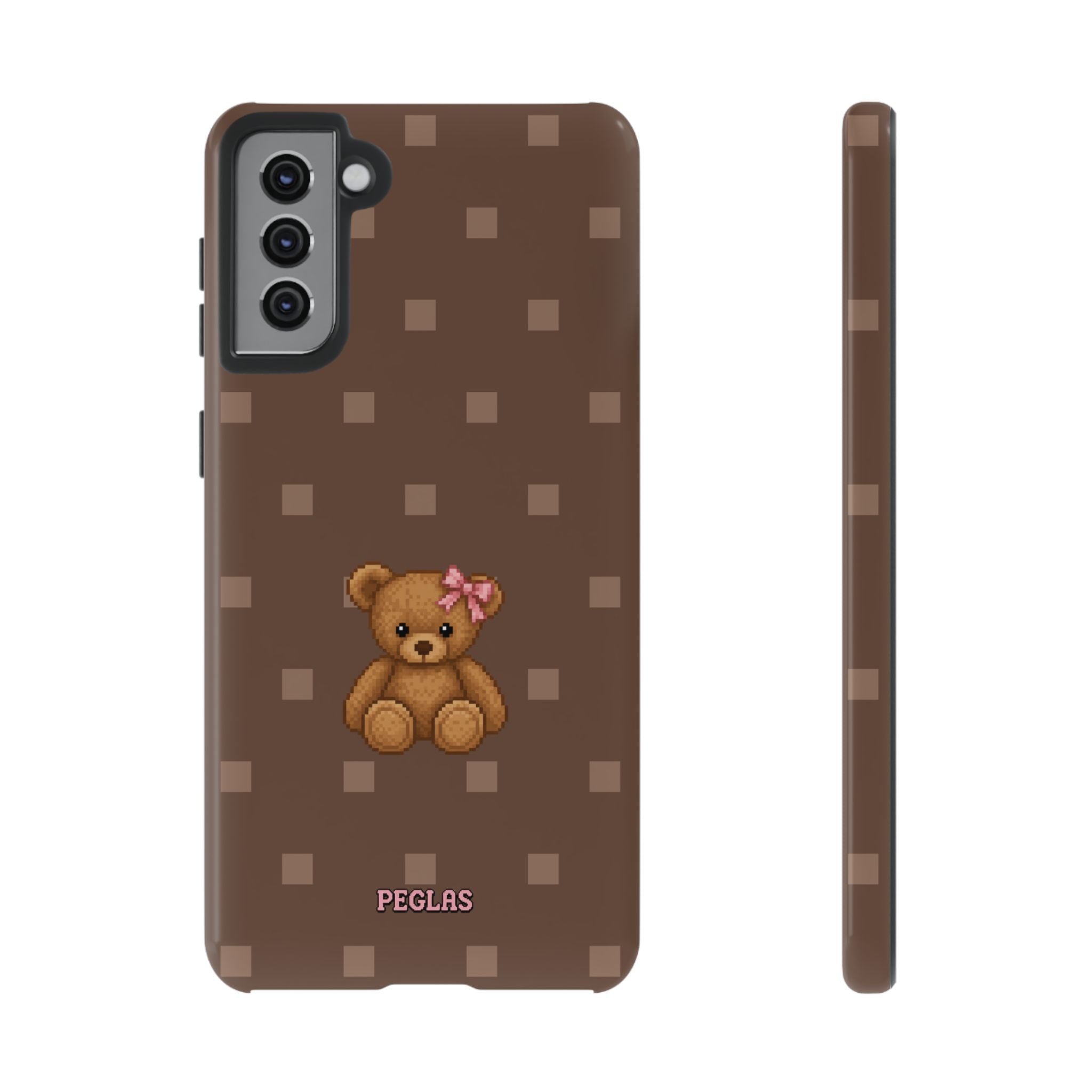 Teddy Bear Tough Phone Case — Cute Brown Polka Dot Protective Cover