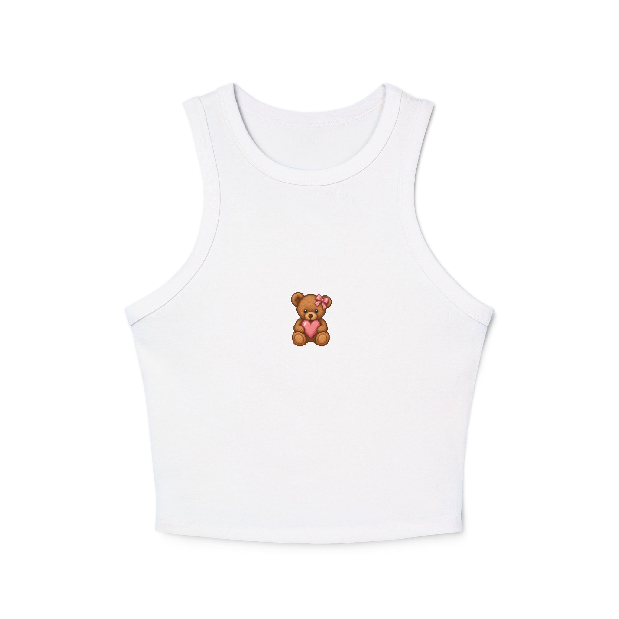Teddy Heart Racer Tank — Cute Bear Graphic Women's Crop Tank Top