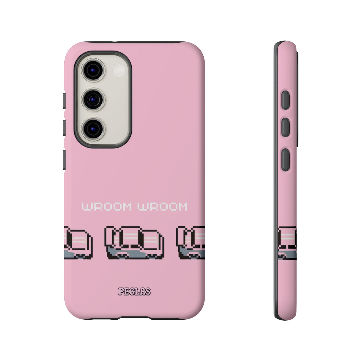 Pink Retro Pixel Cars Phone Case — "Wroom Wroom" Tough Protective Cover