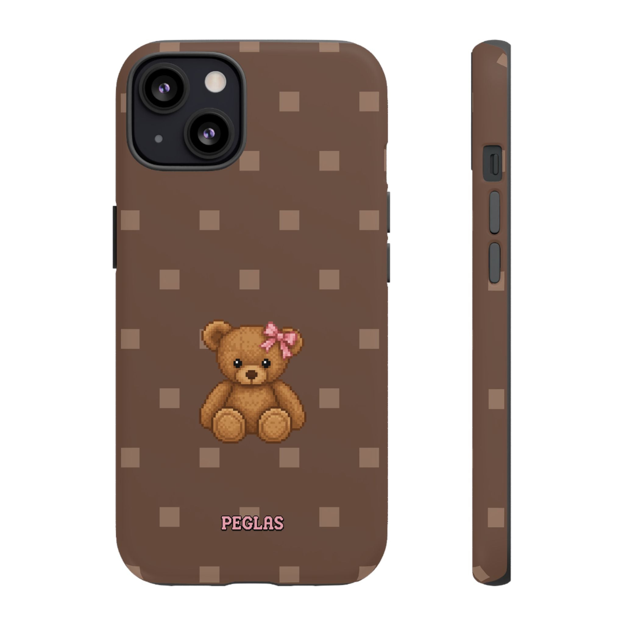 Teddy Bear Tough Phone Case — Cute Brown Polka Dot Protective Cover