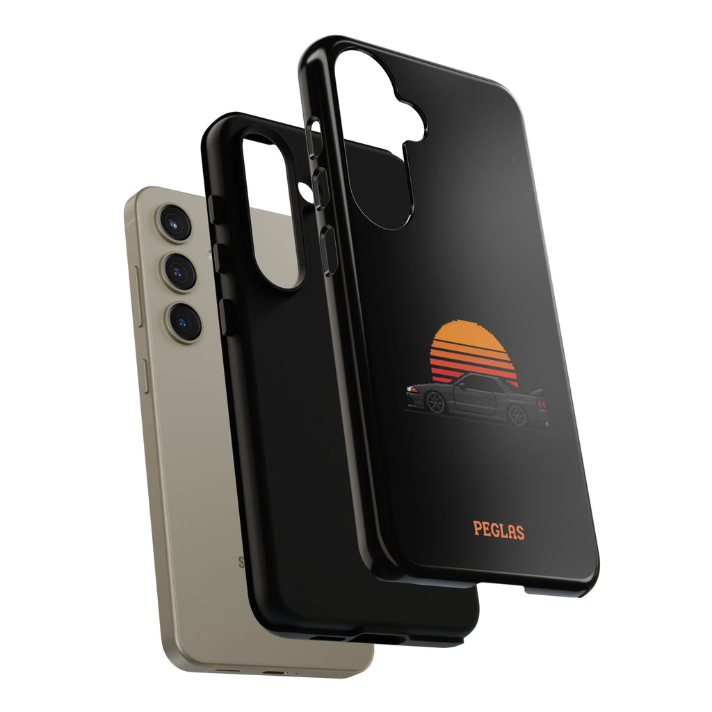 Vintage Black Sports Car Phone Case — Retro Sunset Design