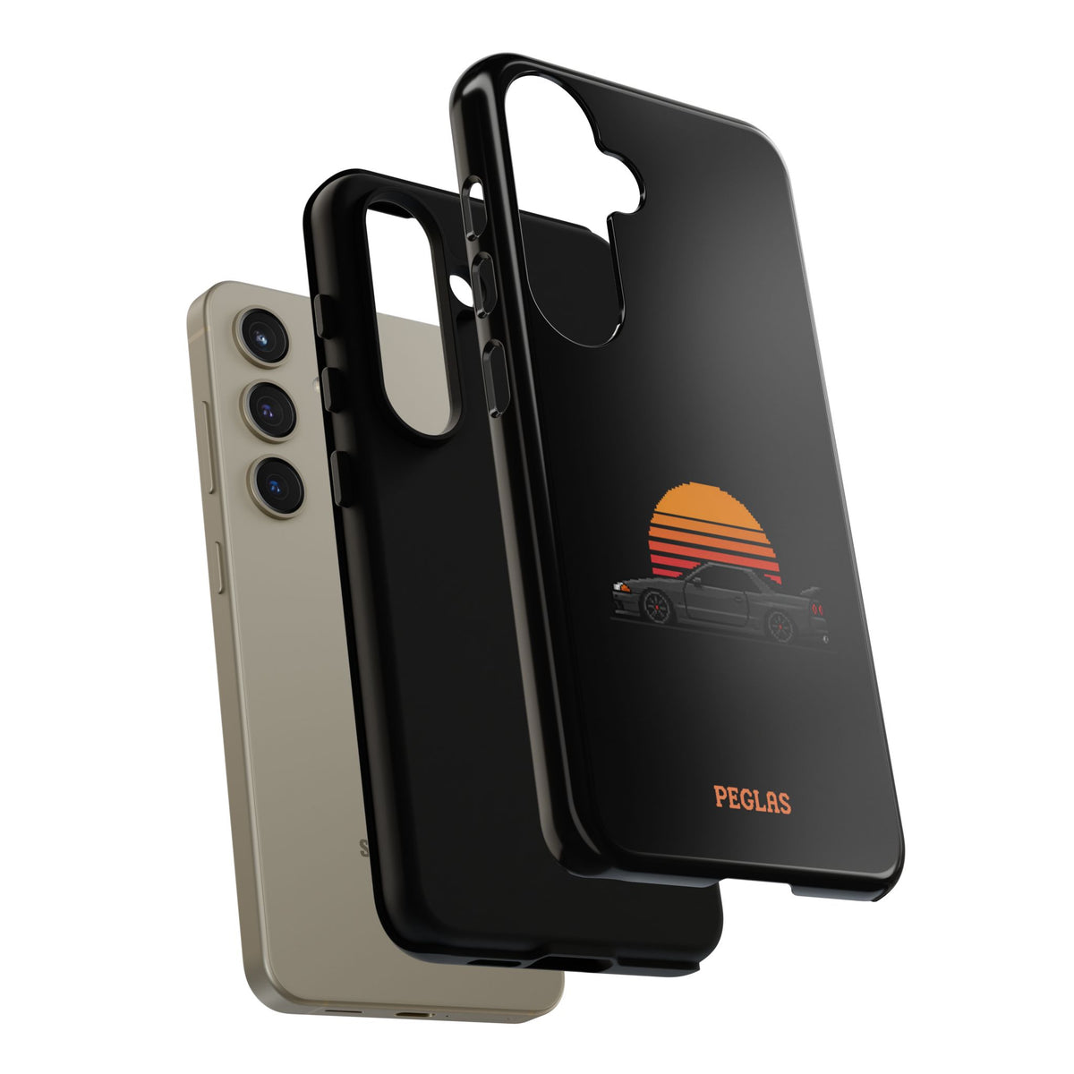 Vintage Black Sports Car Phone Case — Retro Sunset Design