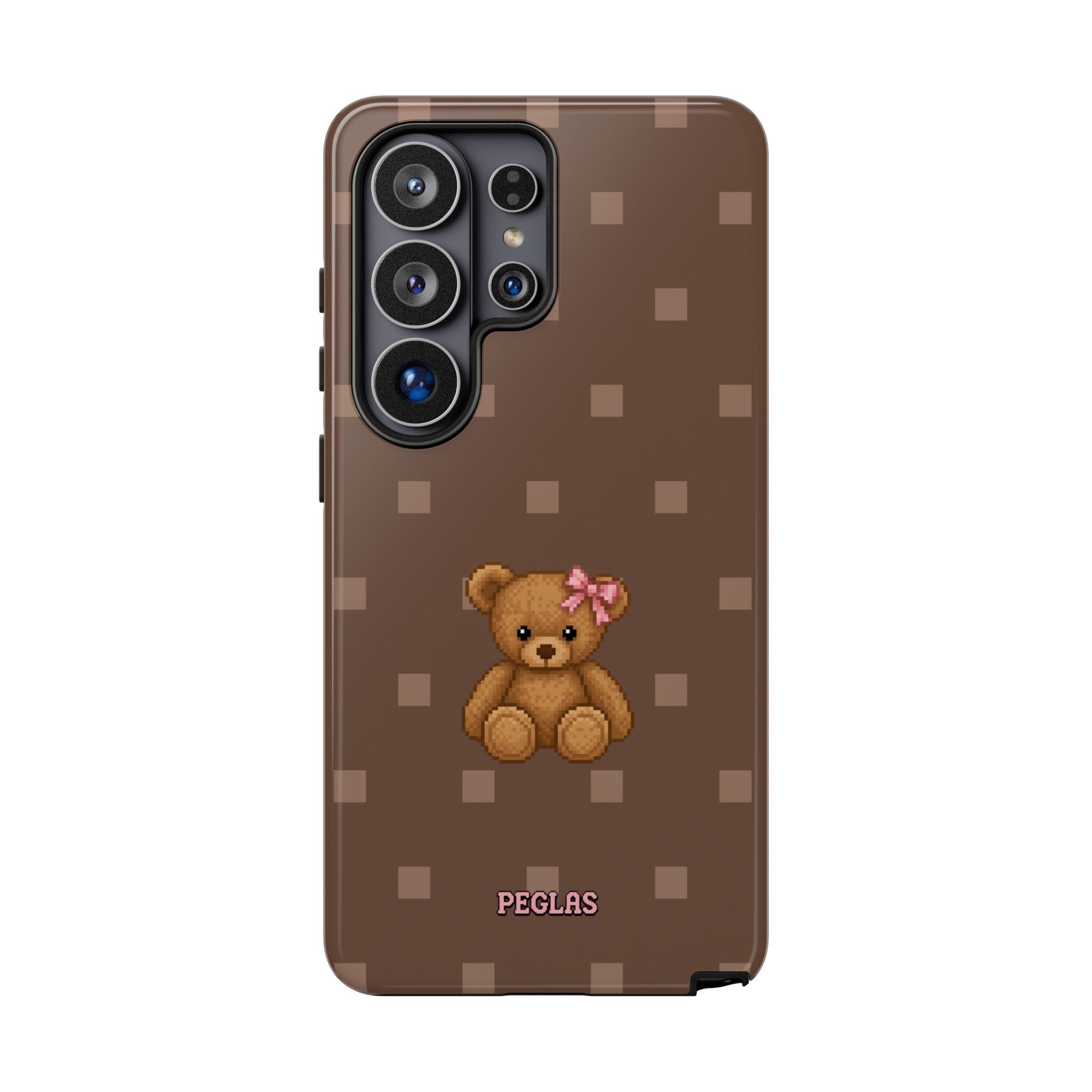 Teddy Bear Tough Phone Case — Cute Brown Polka Dot Protective Cover