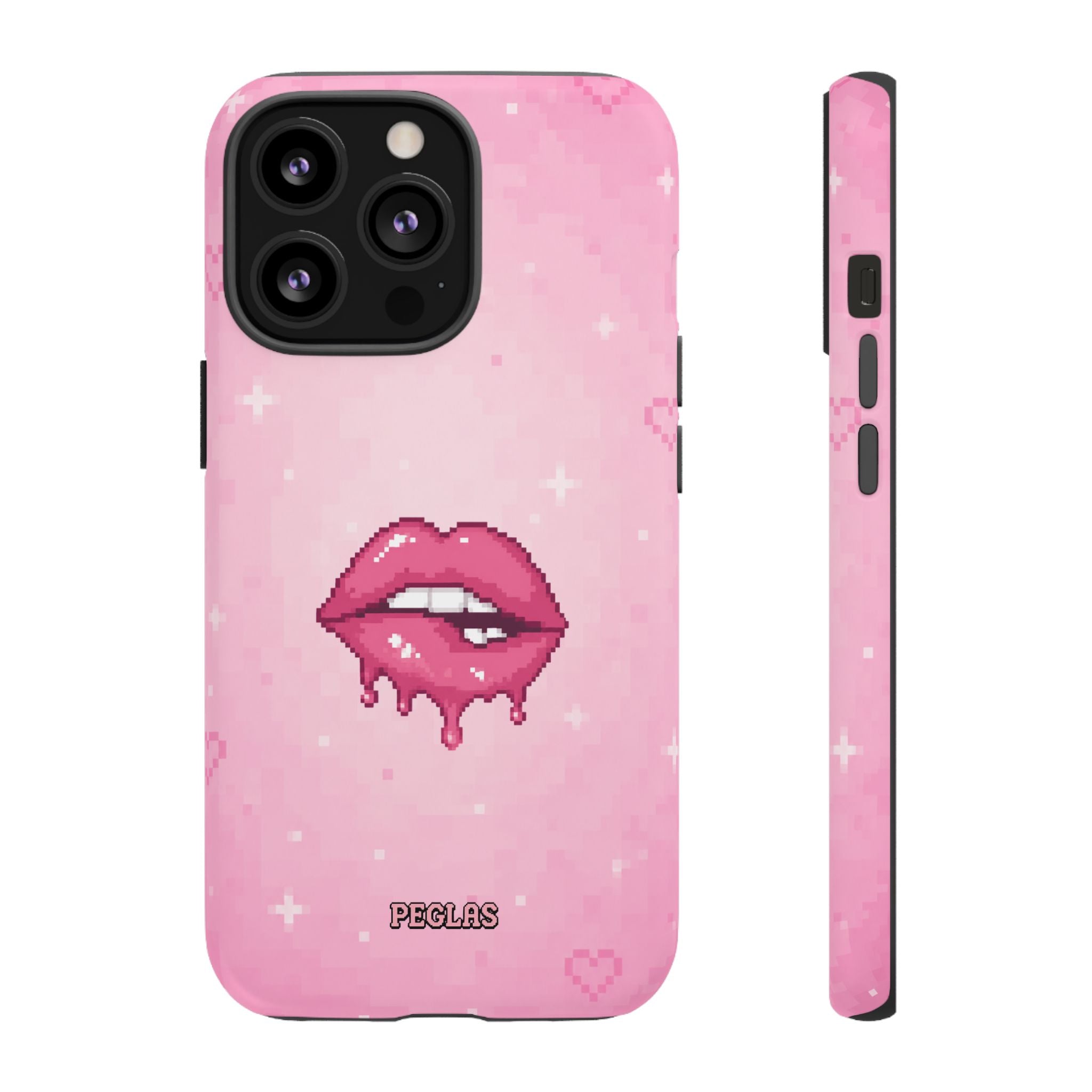 Pink Drip Lips Phone Case — Cute Pixel Art Protective Tough Case