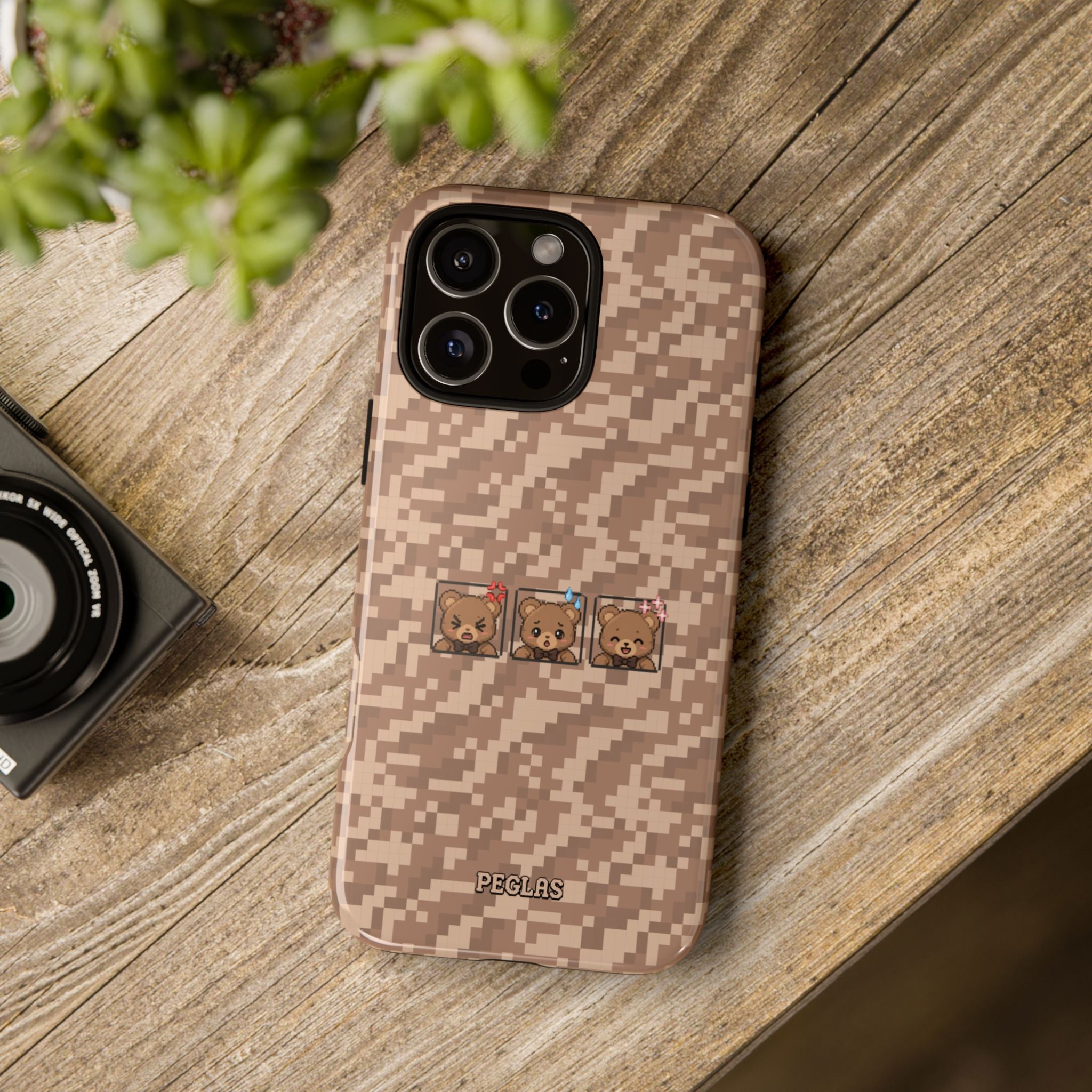 Pixel Teddy Emojis Brown Tough Phone Case