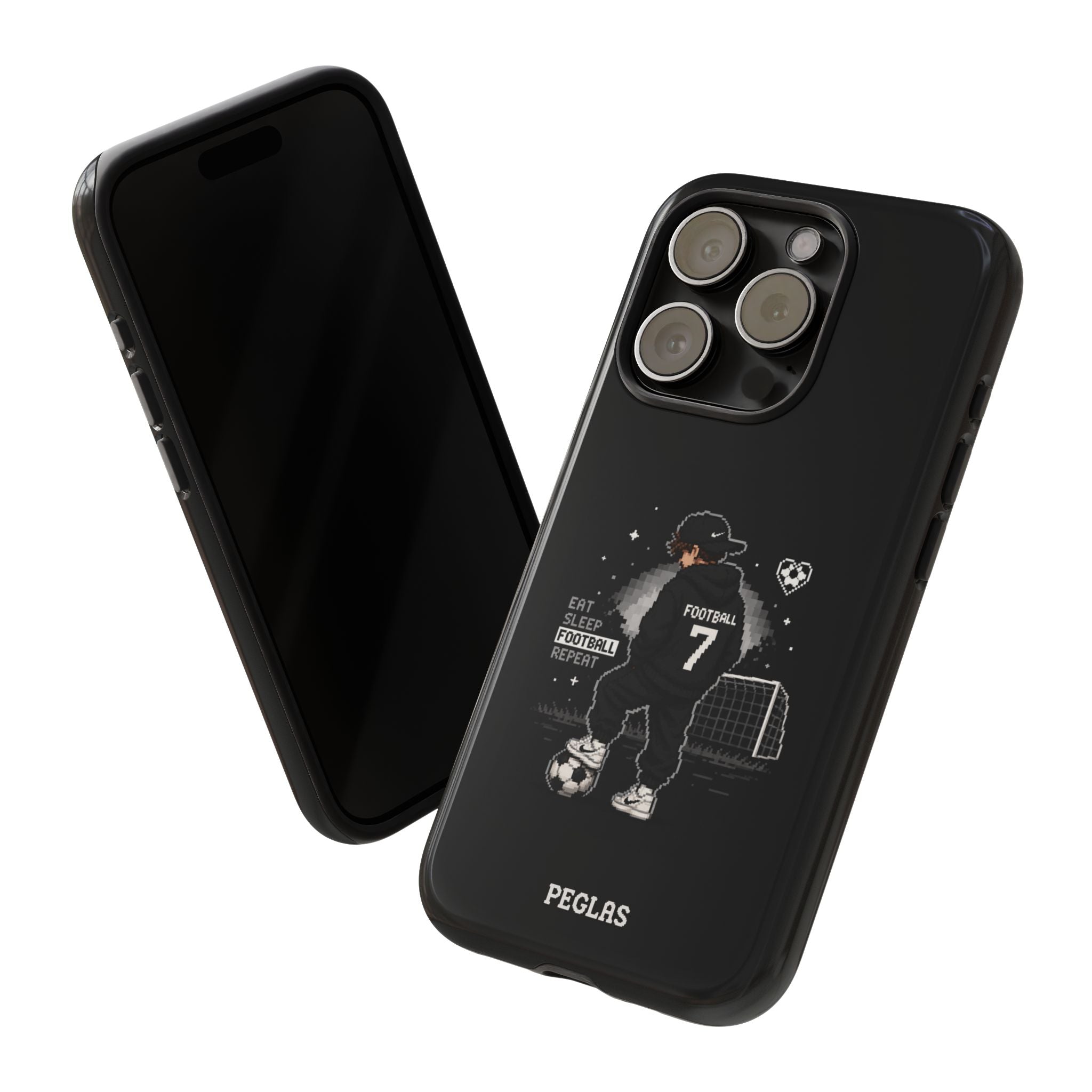 Football Player Phone Case - 'Eat Sleep Football Repeat' Black Tough Case, Soccer Goal Graphic
