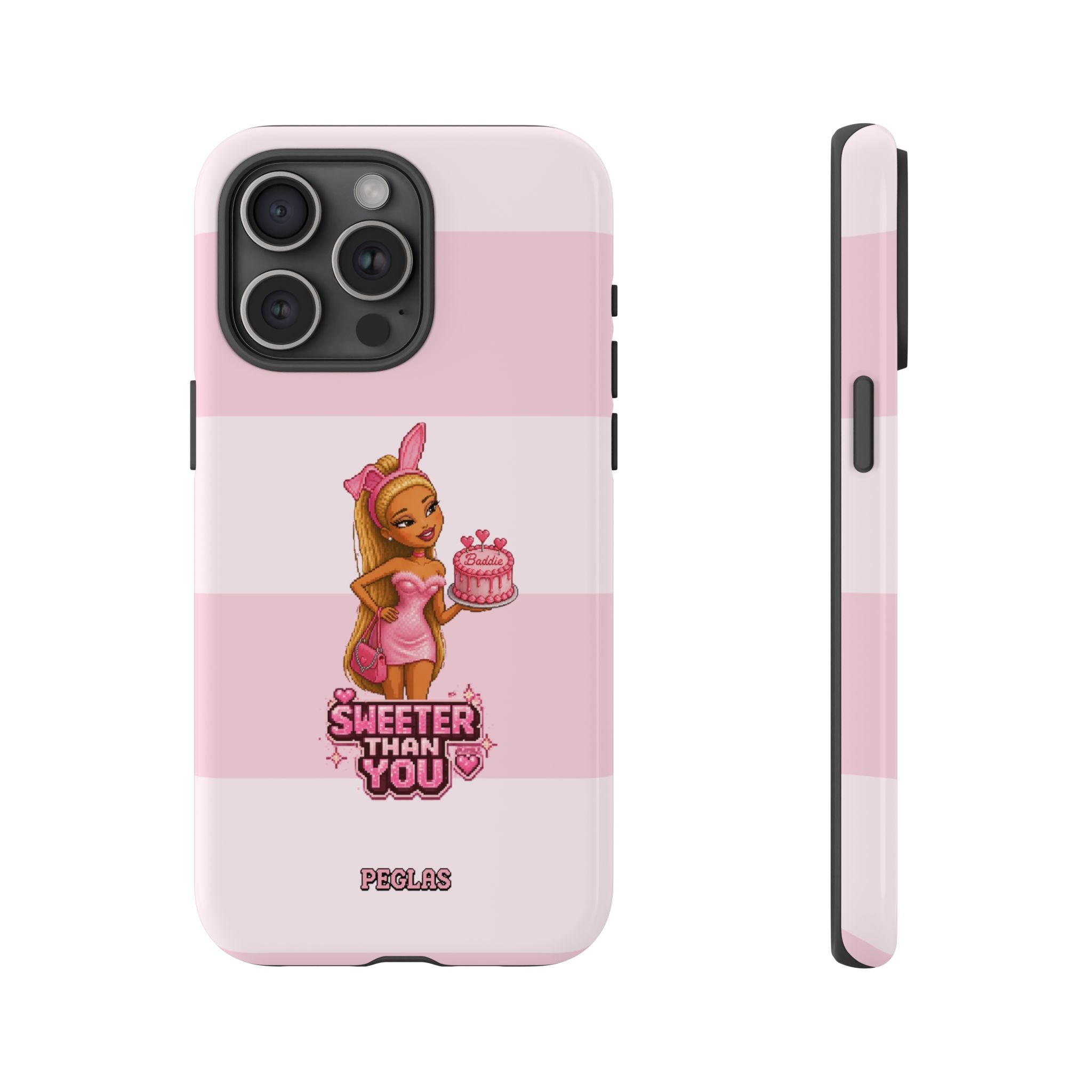 Phone Case — “Sweeter Than You” Pink Striped Cute Cake Girl Protective Cover