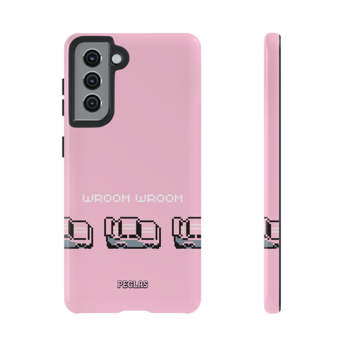 Pink Retro Pixel Cars Phone Case — "Wroom Wroom" Tough Protective Cover