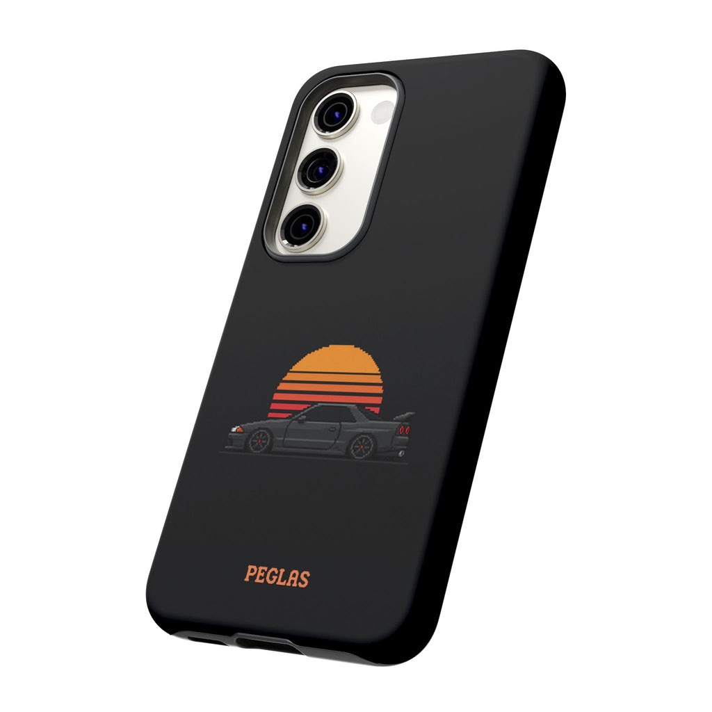 Vintage Black Sports Car Phone Case — Retro Sunset Design