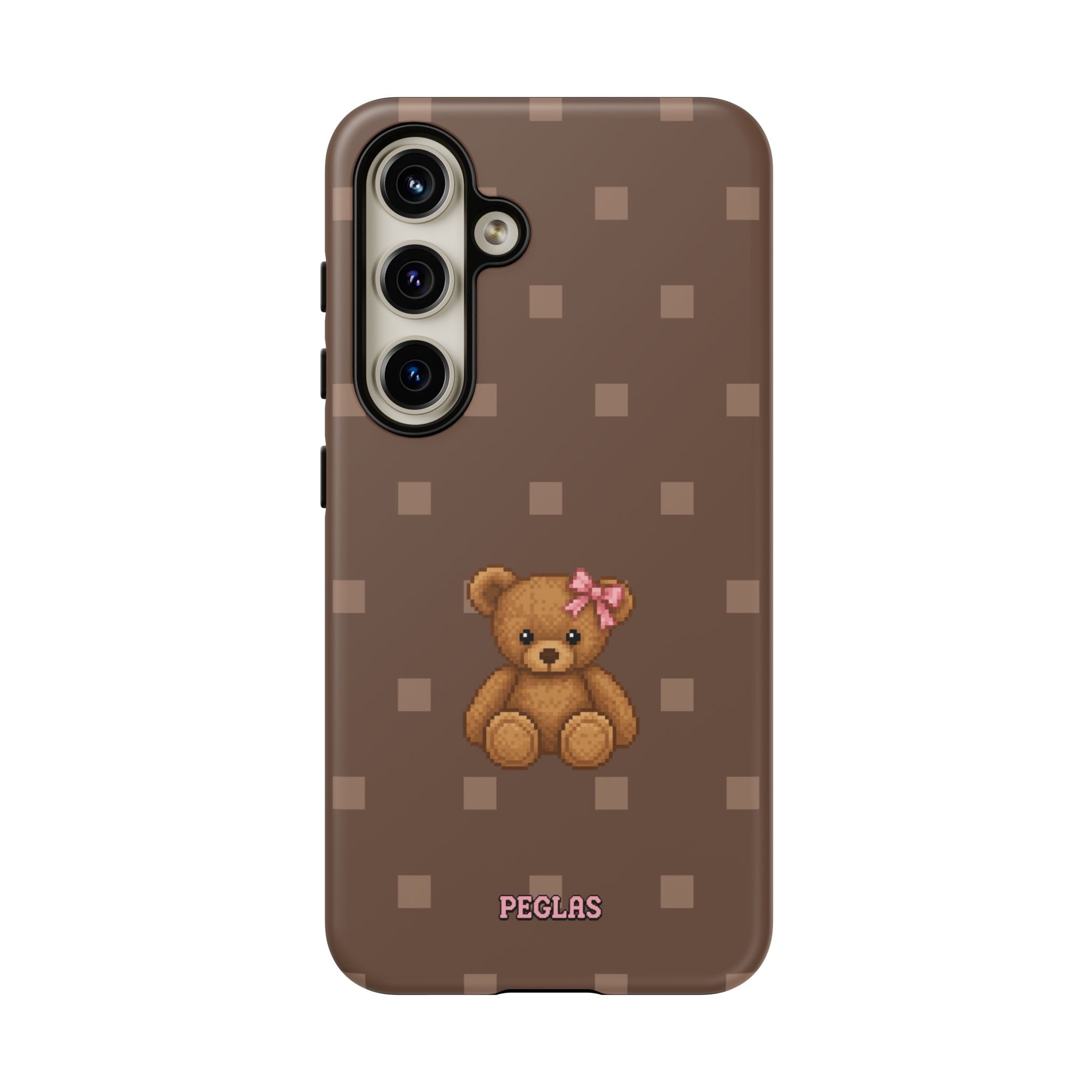 Teddy Bear Tough Phone Case — Cute Brown Polka Dot Protective Cover