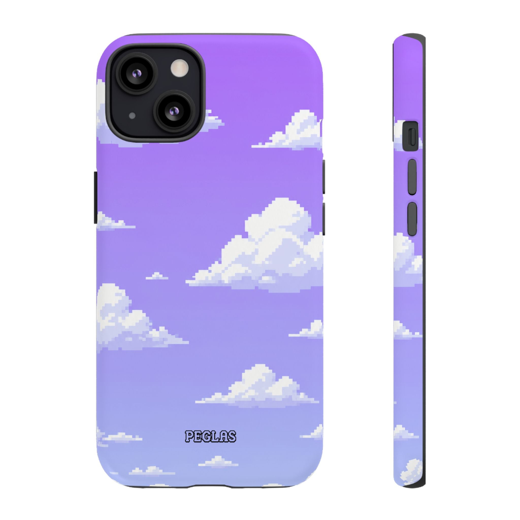 Purple Sky Cloud Phone Case — Pixel Cloud Pattern Tough Case