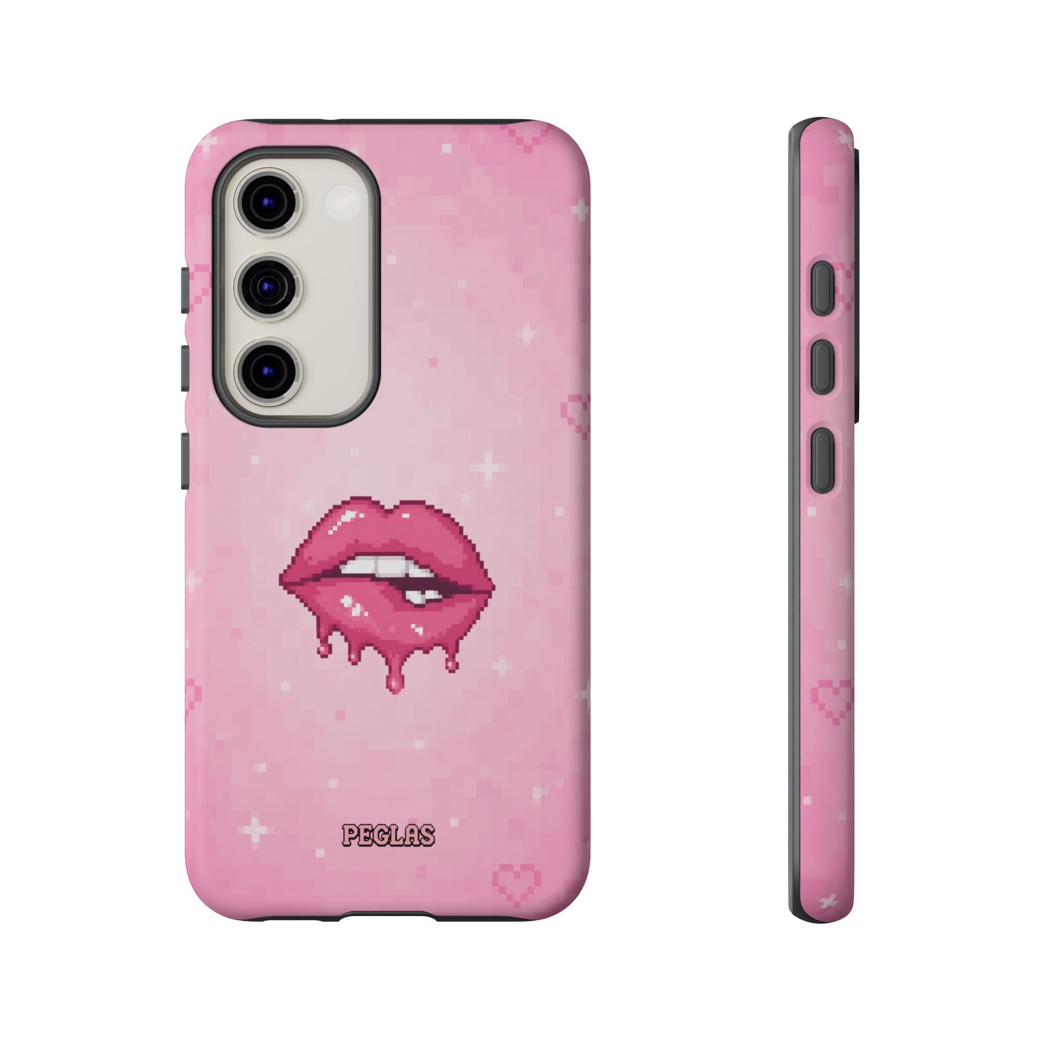Pink Drip Lips Phone Case — Cute Pixel Art Protective Tough Case