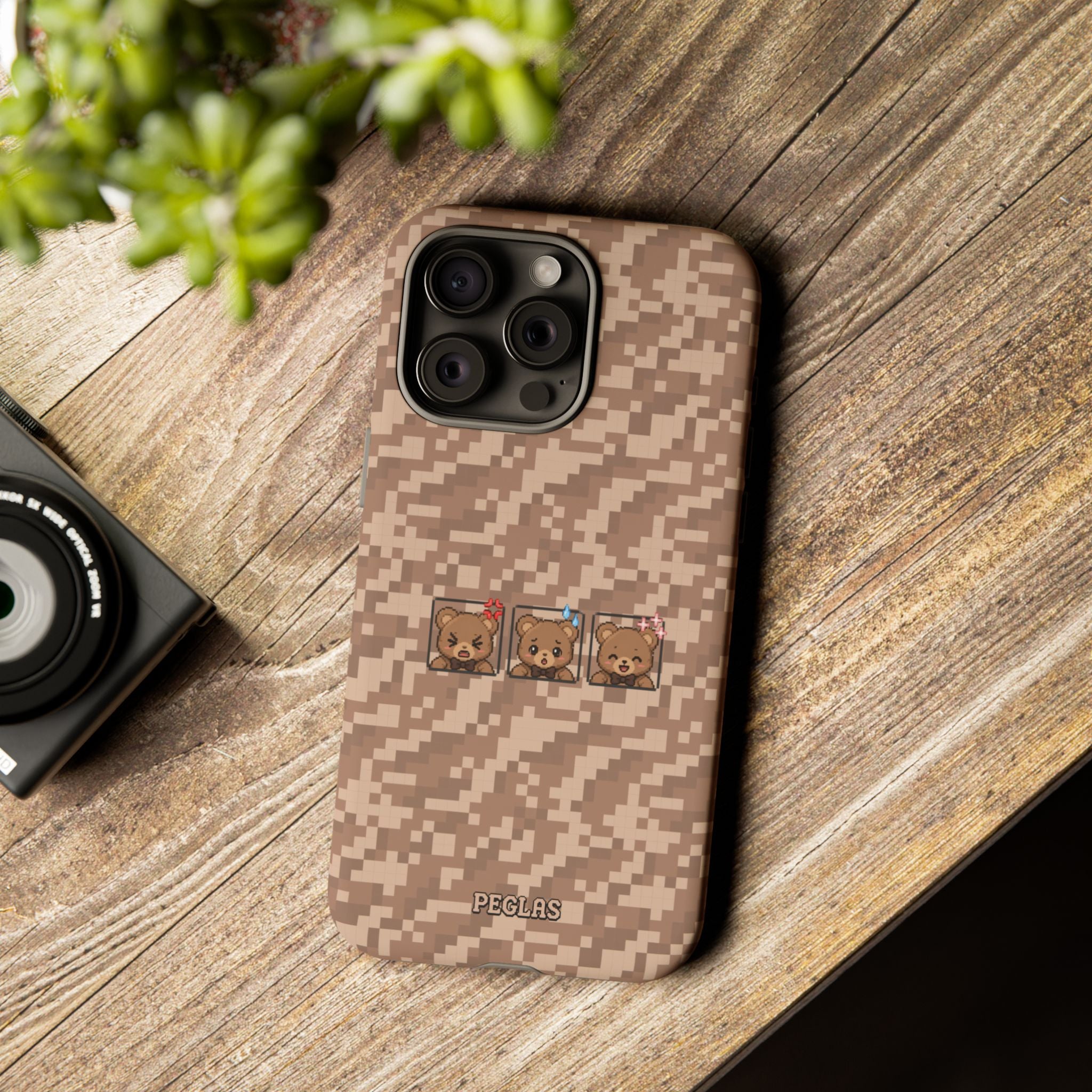 Pixel Teddy Emojis Brown Tough Phone Case