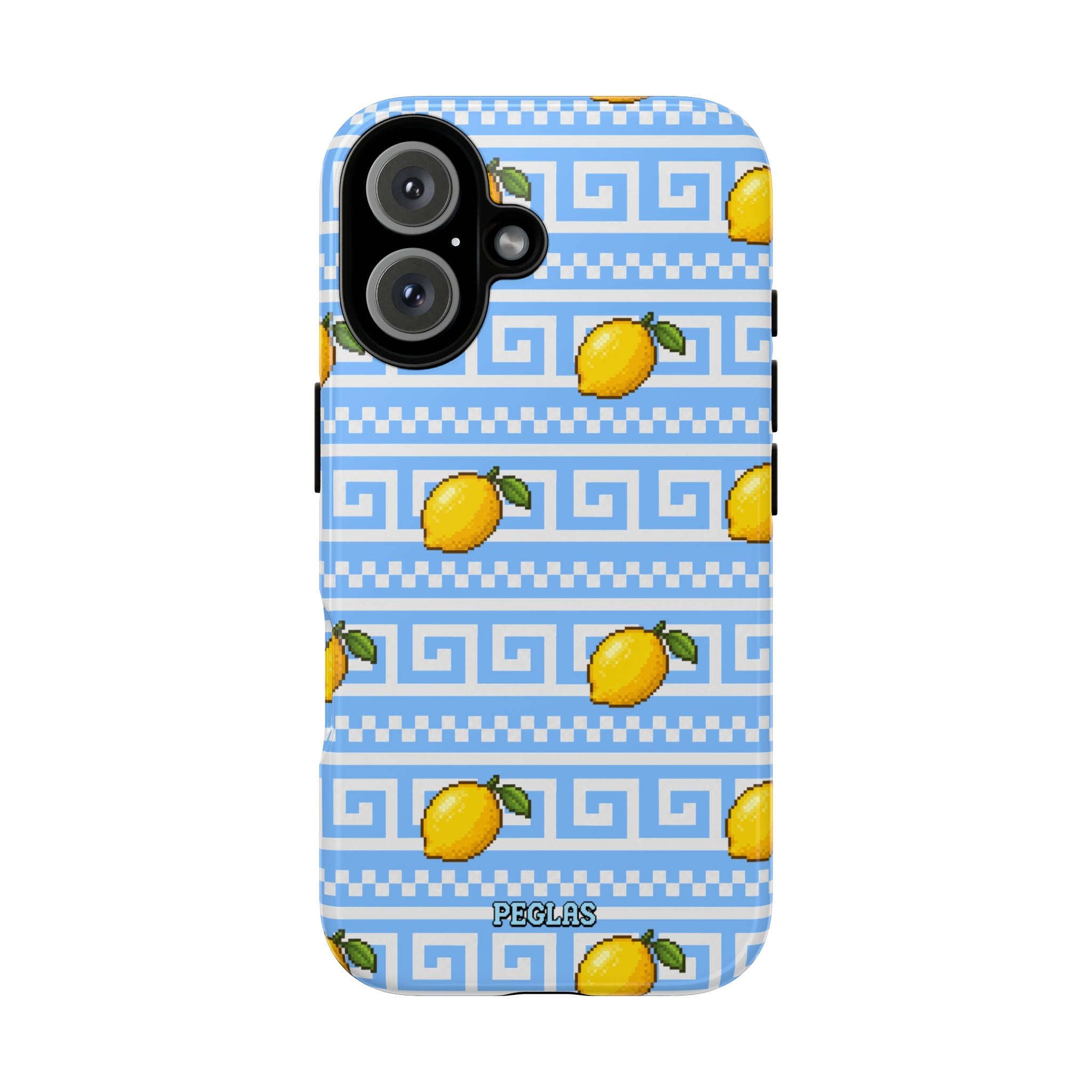 Lemon Greek Key Phone Case — Blue Citrus Pattern Tough Case