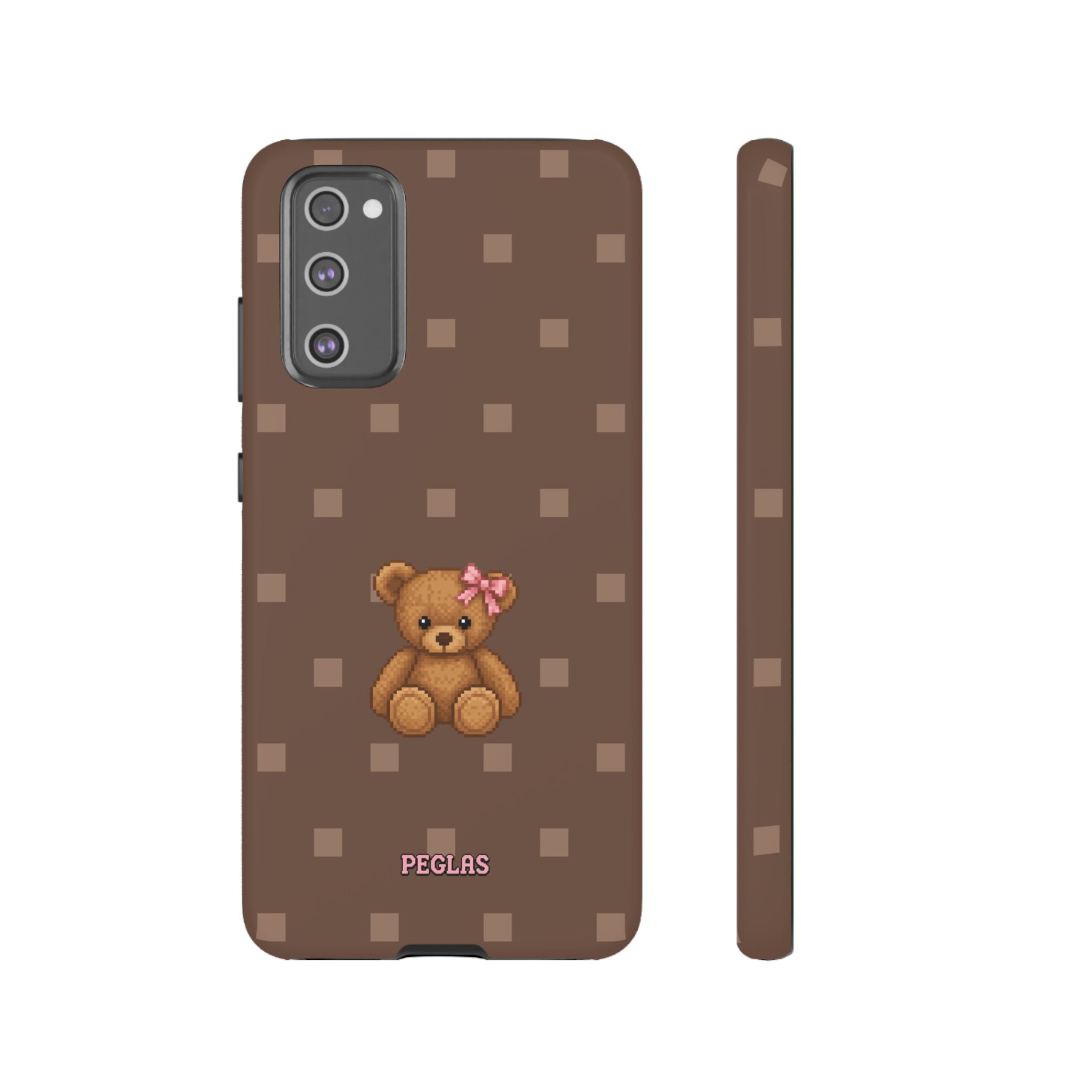 Teddy Bear Tough Phone Case — Cute Brown Polka Dot Protective Cover