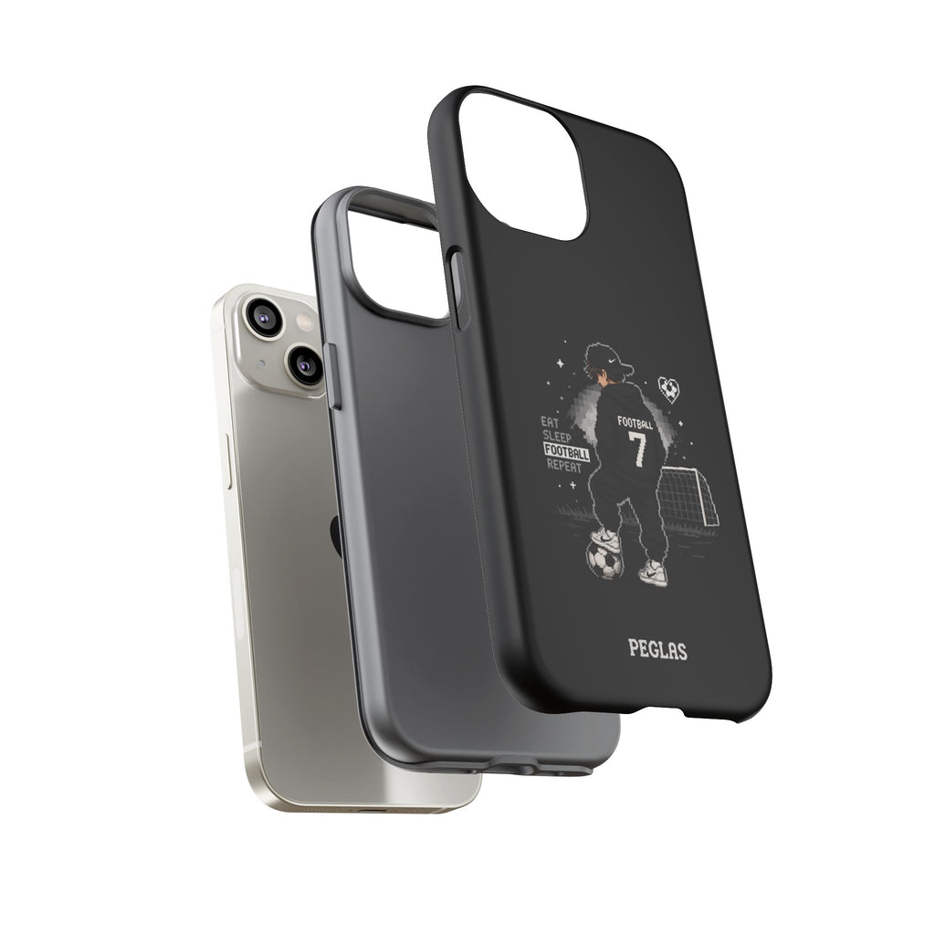 Football Player Phone Case - 'Eat Sleep Football Repeat' Black Tough Case, Soccer Goal Graphic
